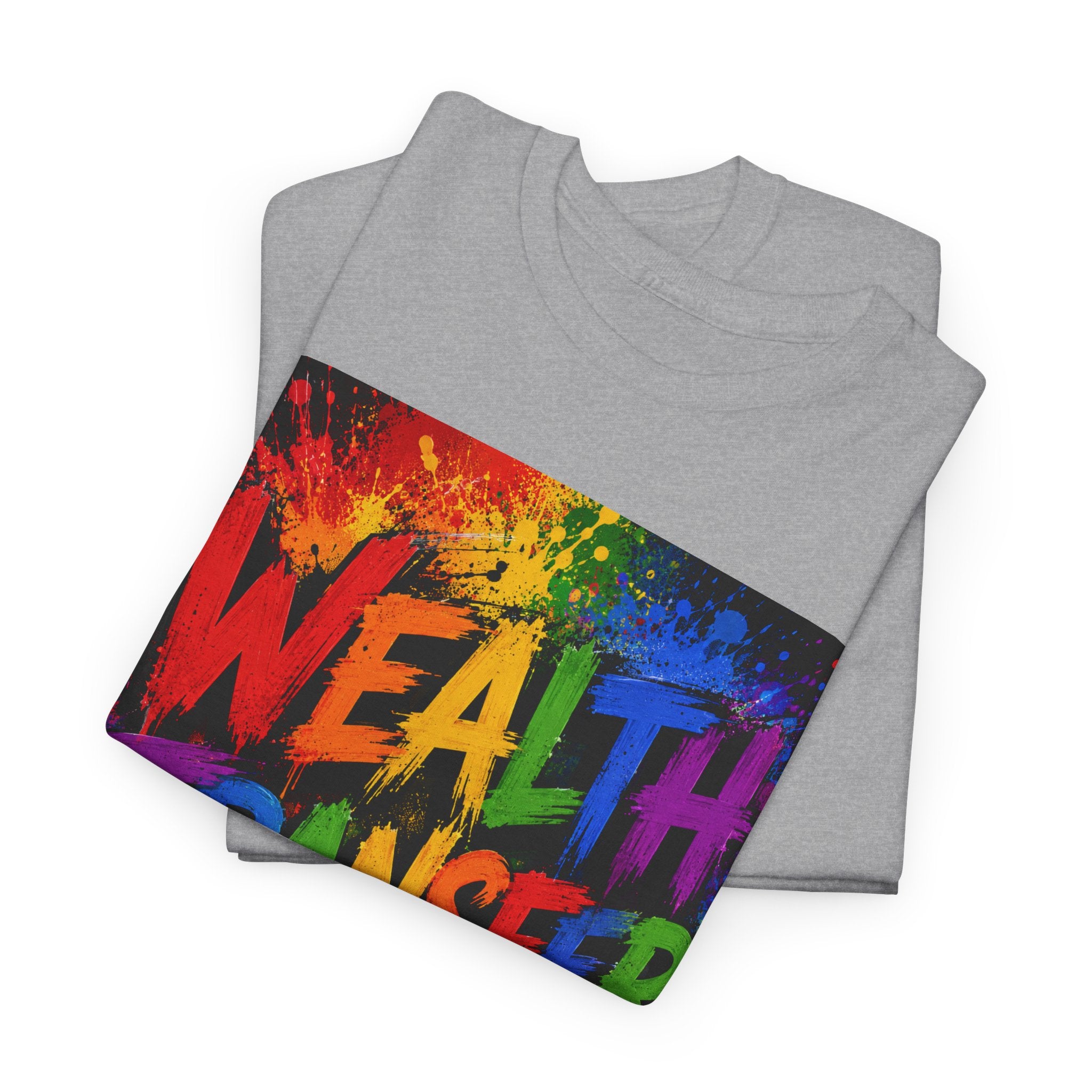 Wealth Transfer T-Shirt — Rainbow Graffiti Design (Back Fist Emblem)