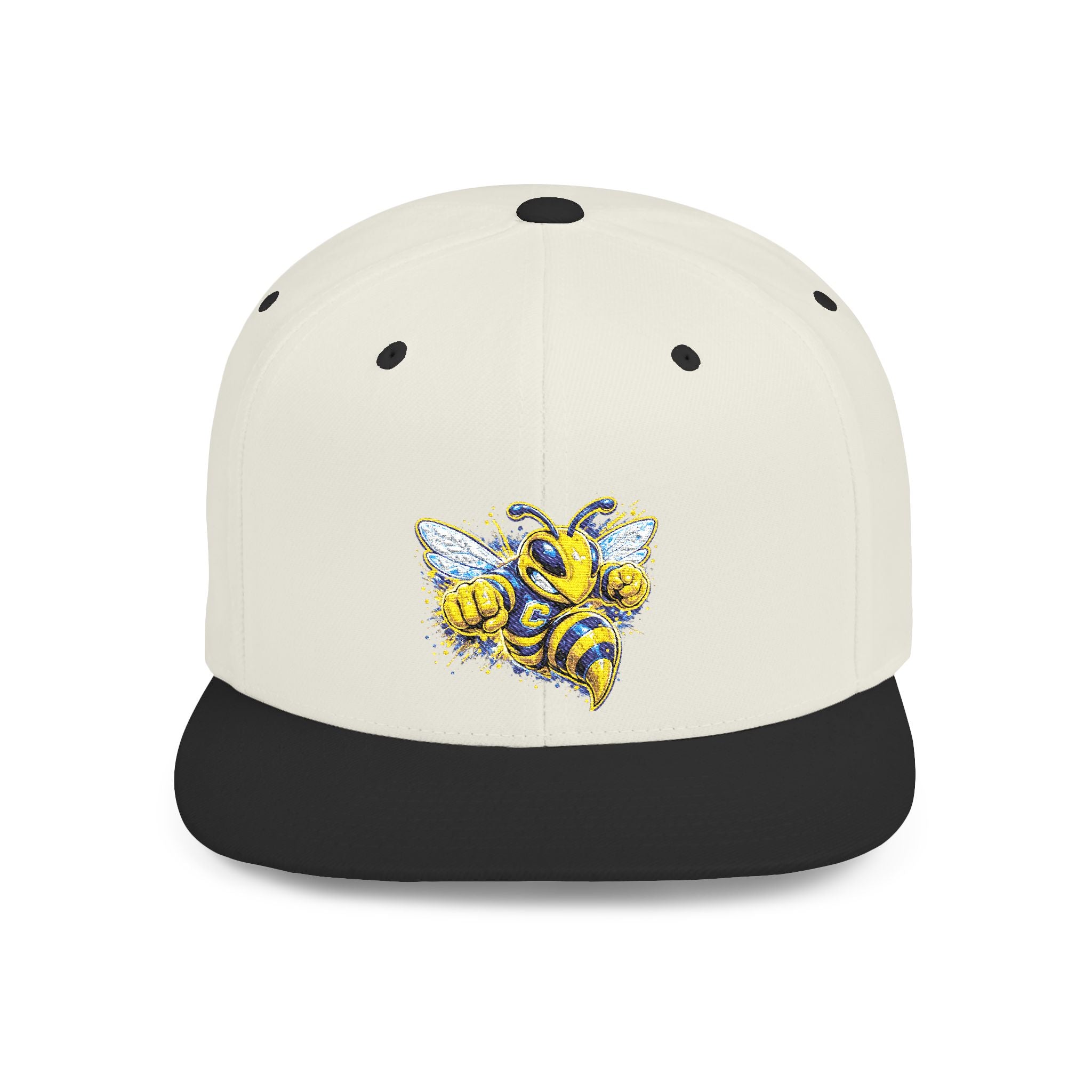 Bee Patch Snapback Hat — Yellow Honeybee Embroidered Flat Bill Cap