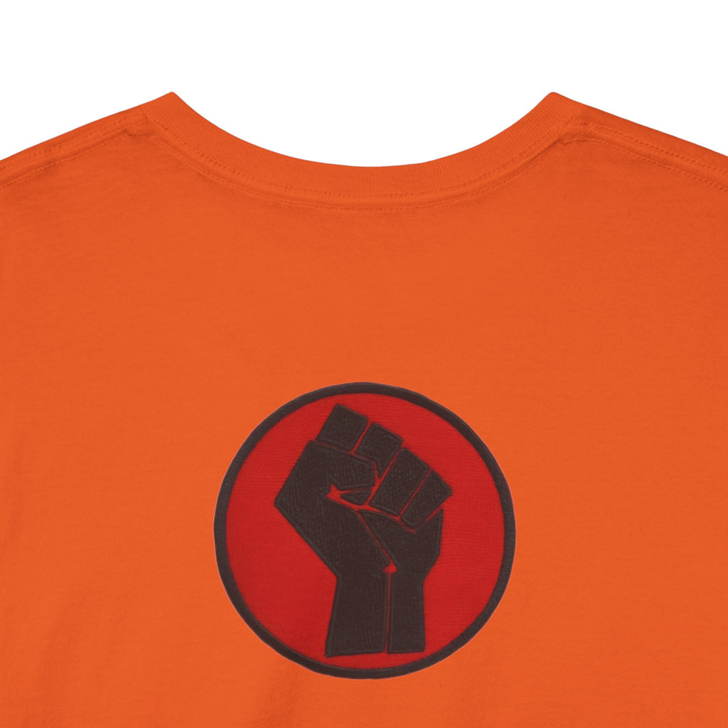 Basketball Jumpman Tee — Retro Skyline Graphic T-Shirt with Red Fist Back Emblem