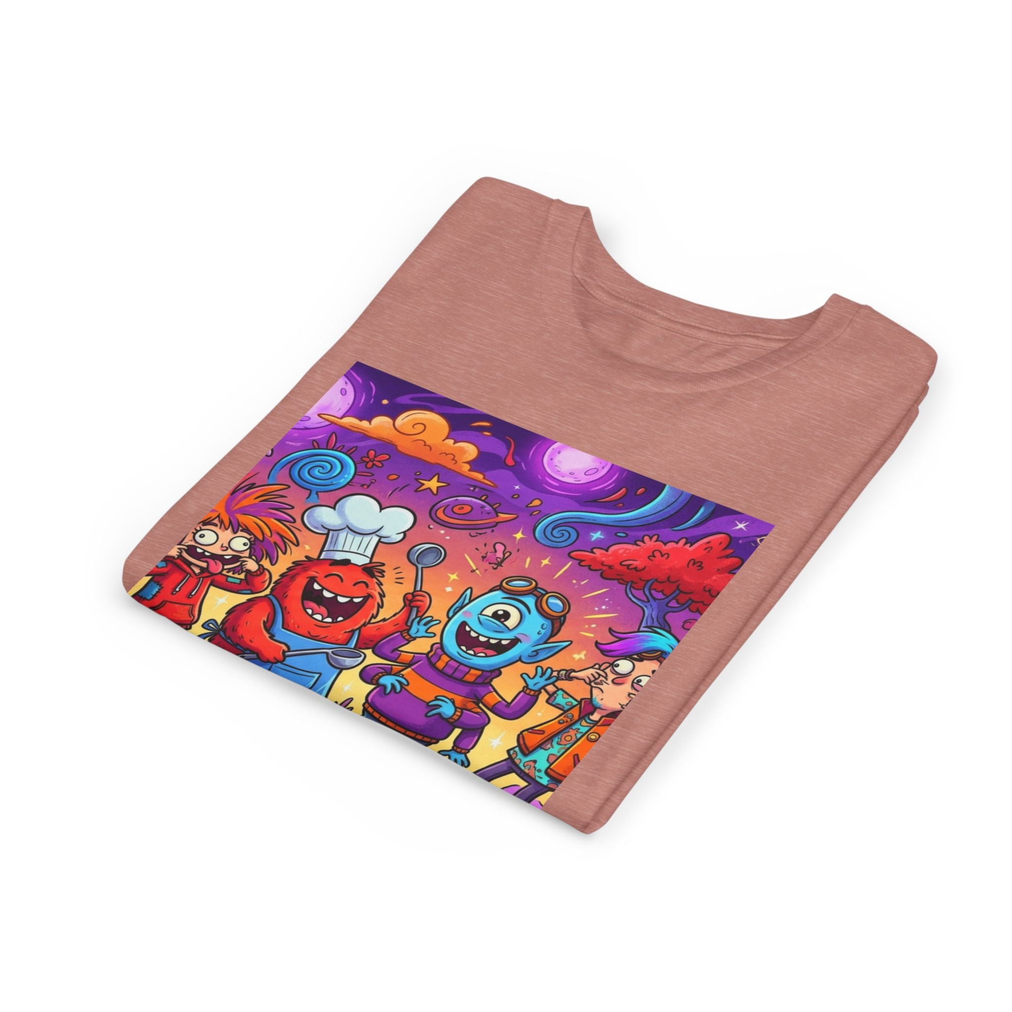 Funny Character Crew Youth Tee — Colorful Crazy Faces Graphic