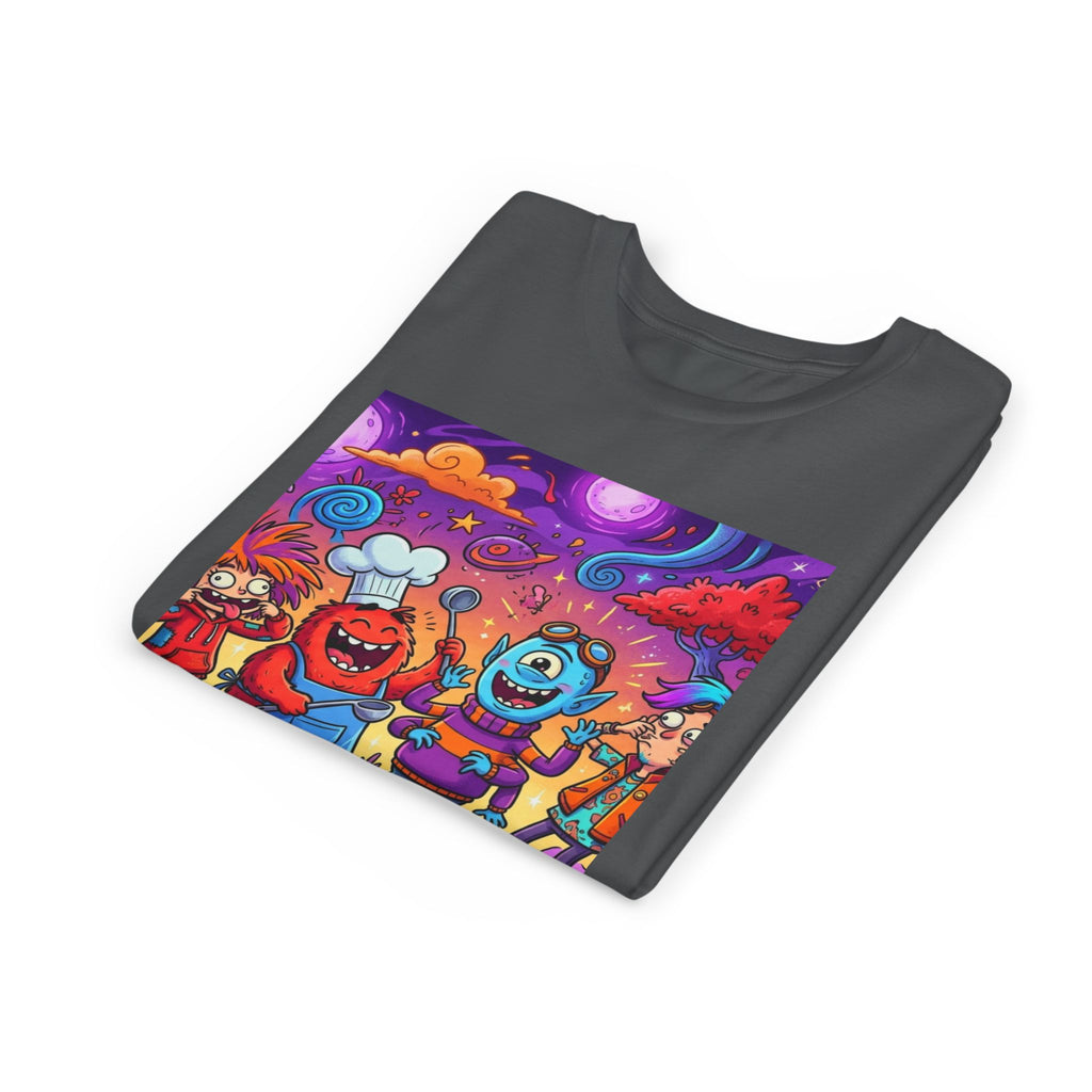 Funny Character Crew Youth Tee — Colorful Crazy Faces Graphic