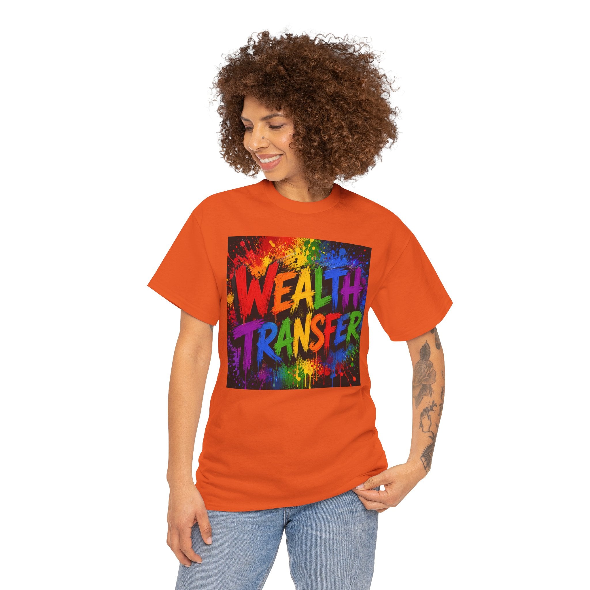 Wealth Transfer T-Shirt — Rainbow Graffiti Design (Back Fist Emblem)