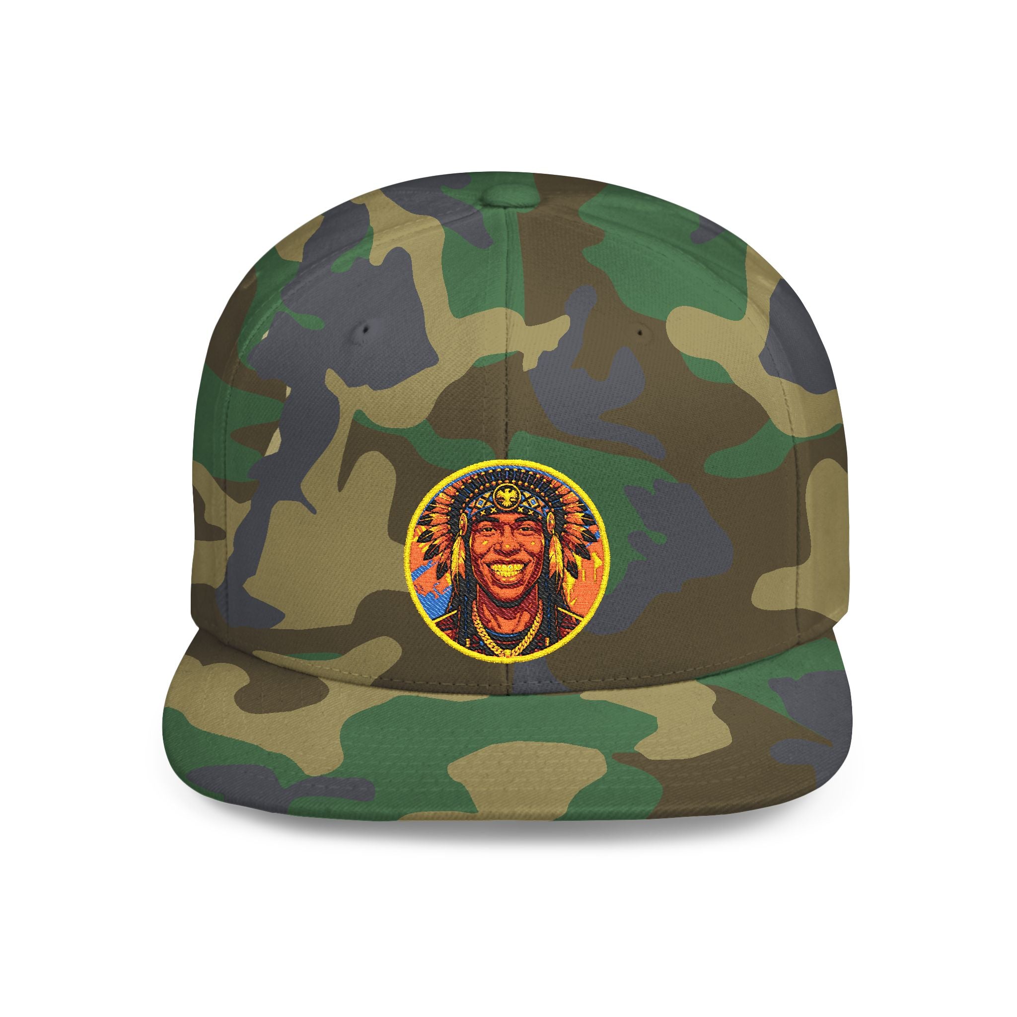 Snapback Hat — Vibrant Tribal Lion Patch Flat Bill Cap