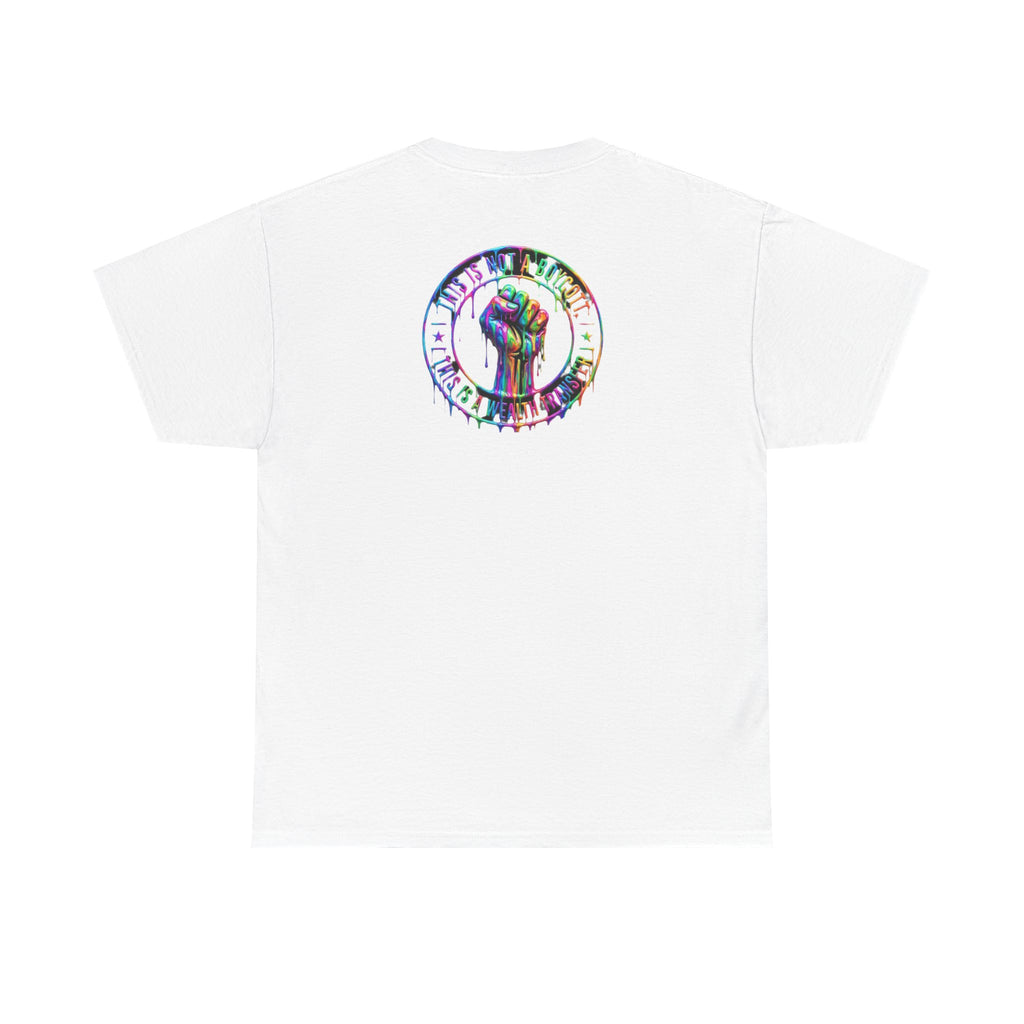 Protest Fist Graphic Tee — "Love Is Love" Rainbow Drip Pride Shirt