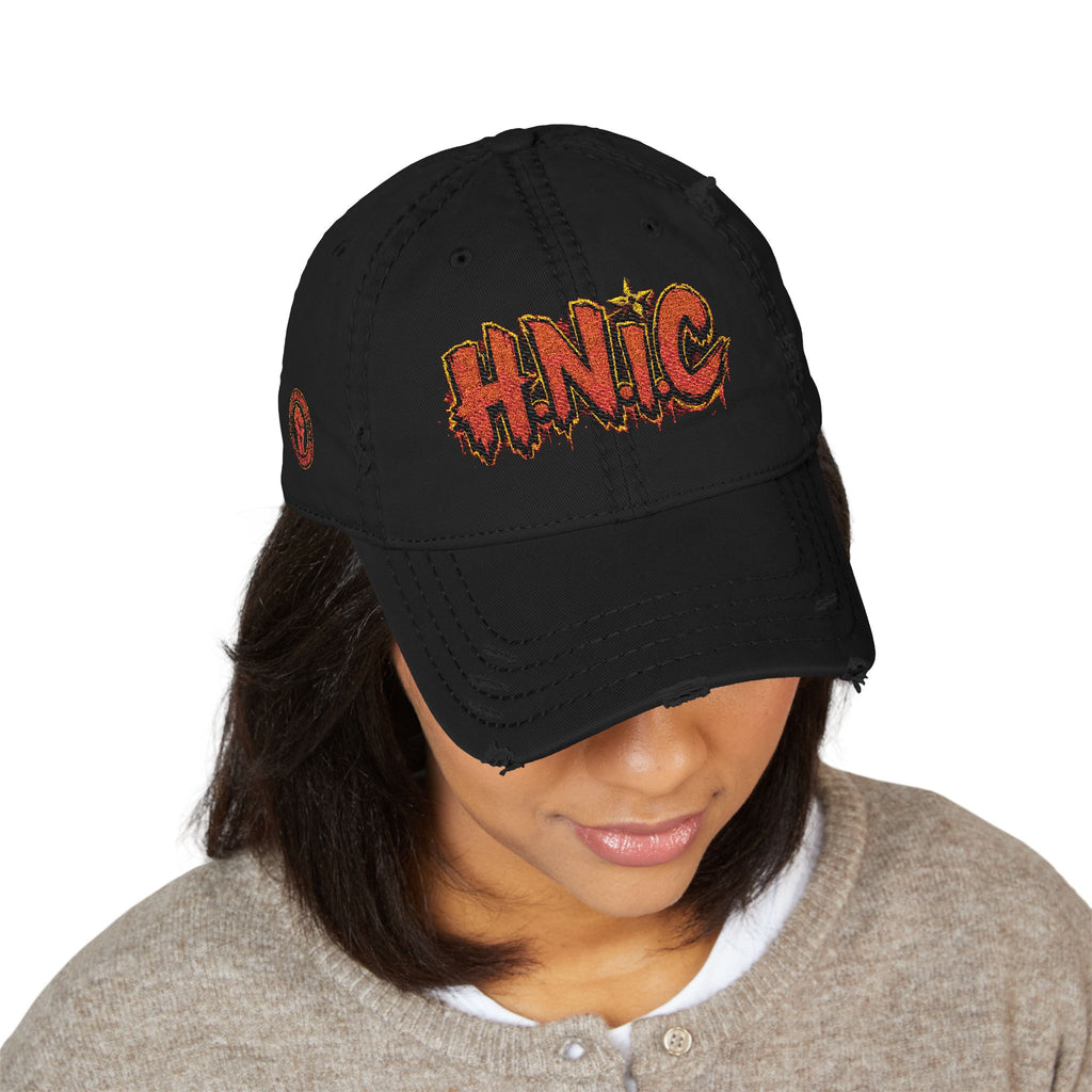 Distressed Embroidered 'HNIC' Dad Hat — Vintage Streetwear Cap
