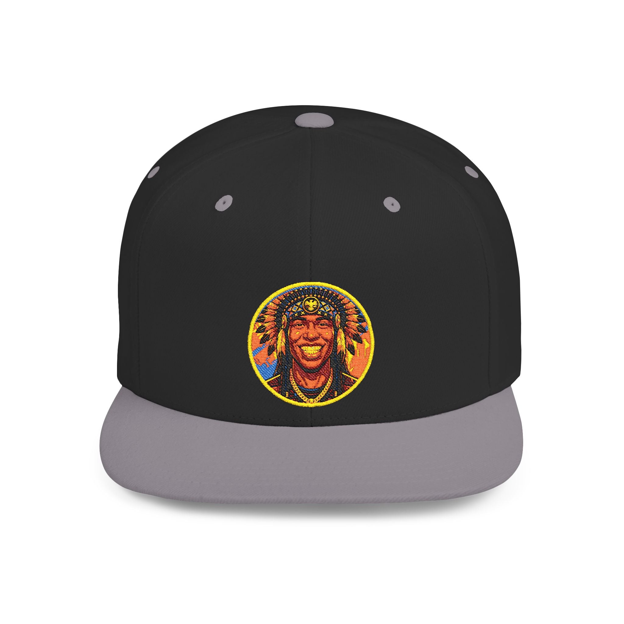 Snapback Hat — Vibrant Tribal Lion Patch Flat Bill Cap
