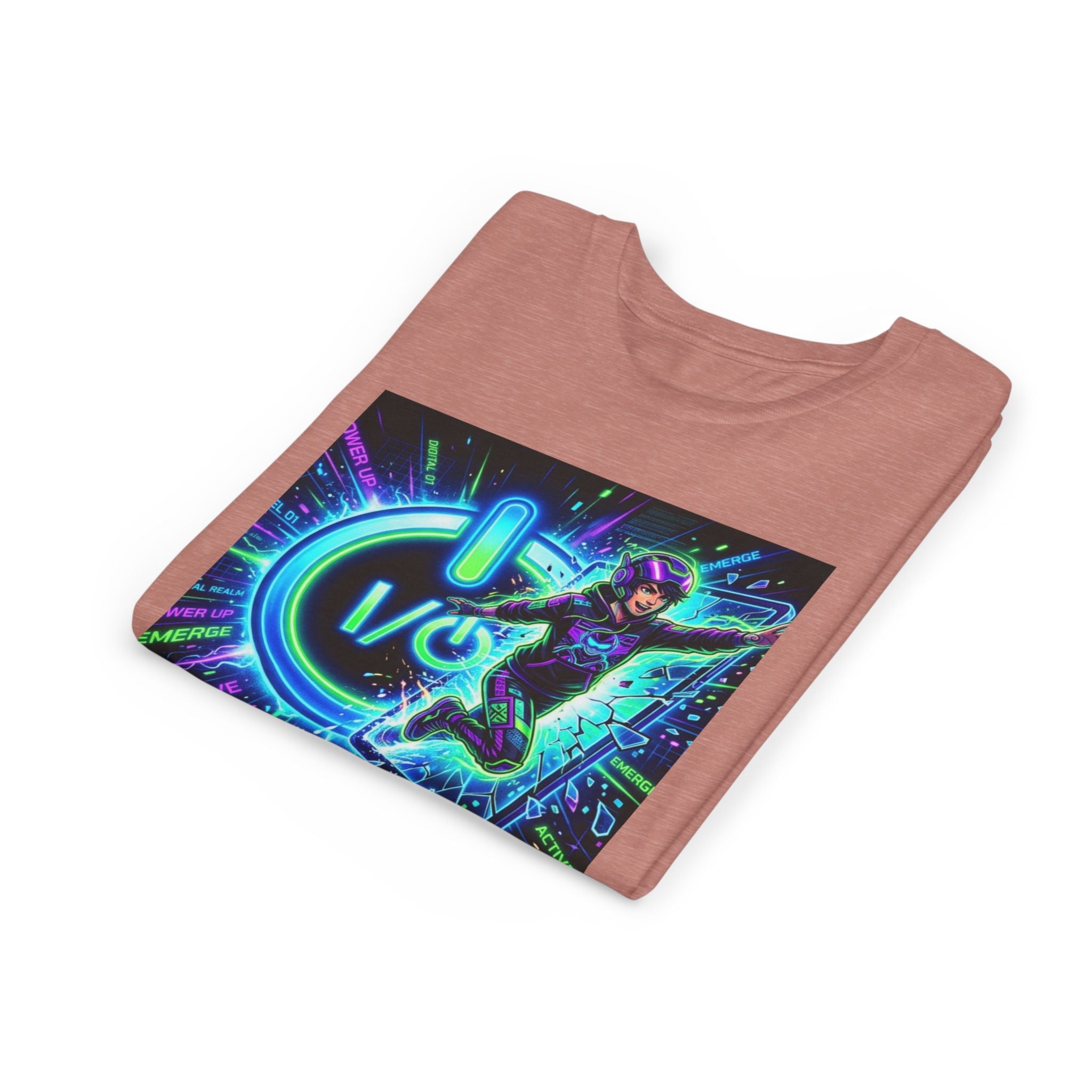 Neon Power Button Tee — Gamer Screen Escape Youth T-Shirt