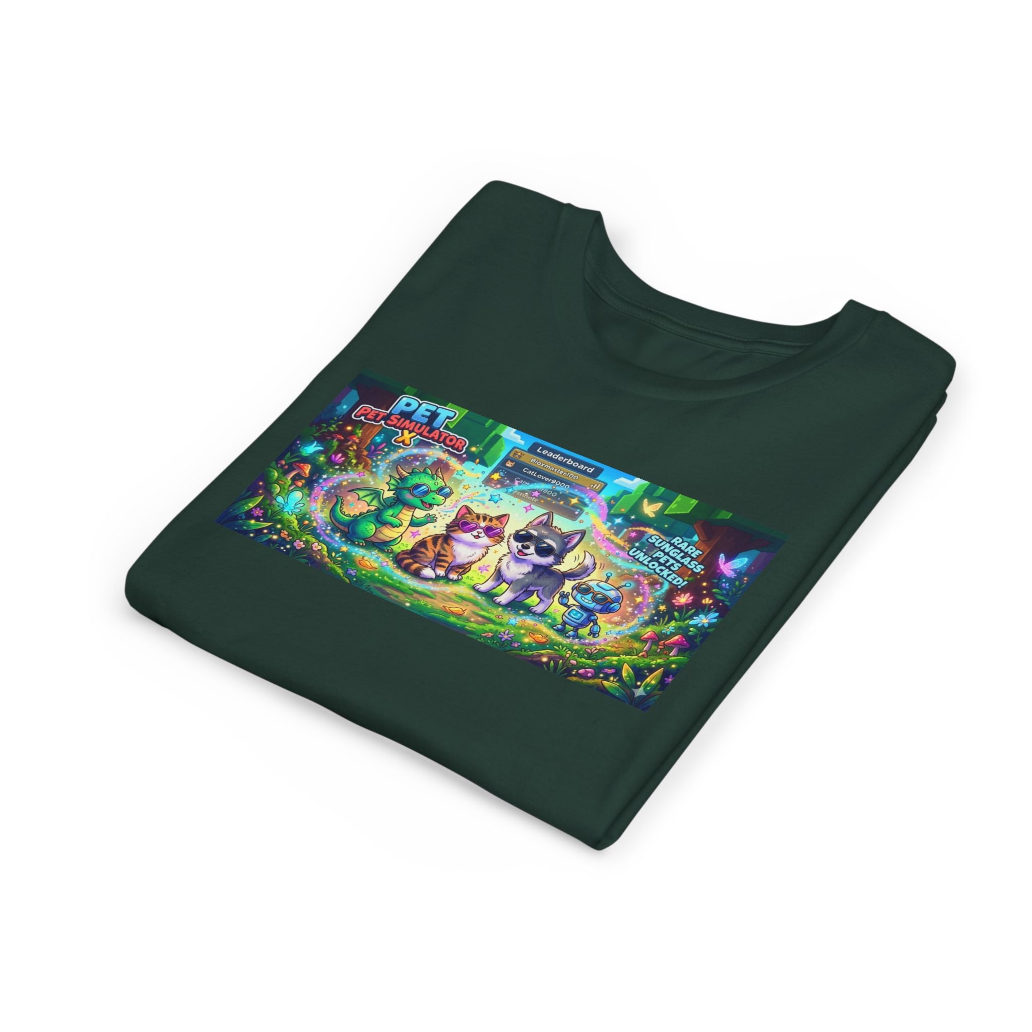 Cute Fantasy Pets Sunglasses Tee — Dragon, Cat, Wolf & Robot Pets