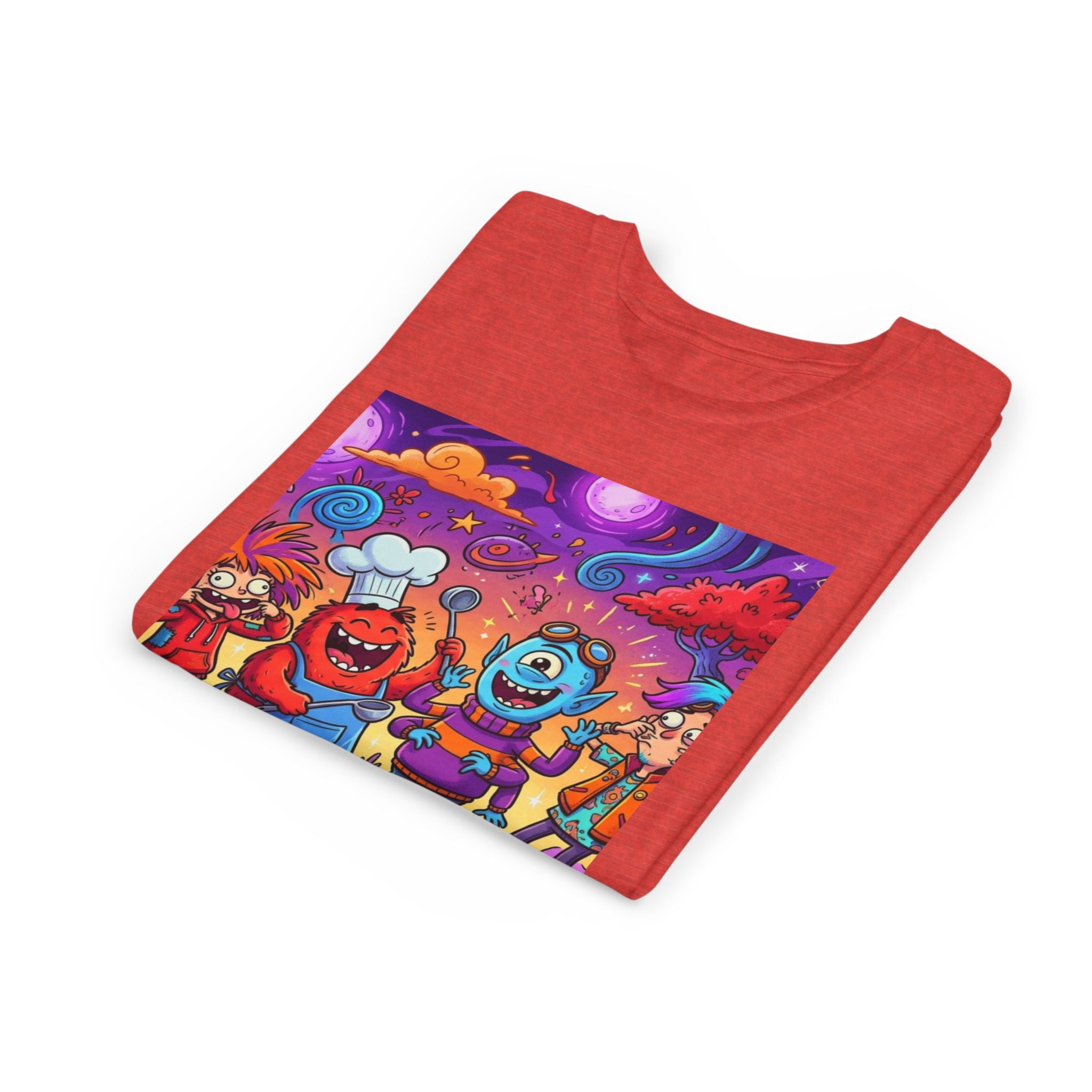 Funny Character Crew Youth Tee — Colorful Crazy Faces Graphic