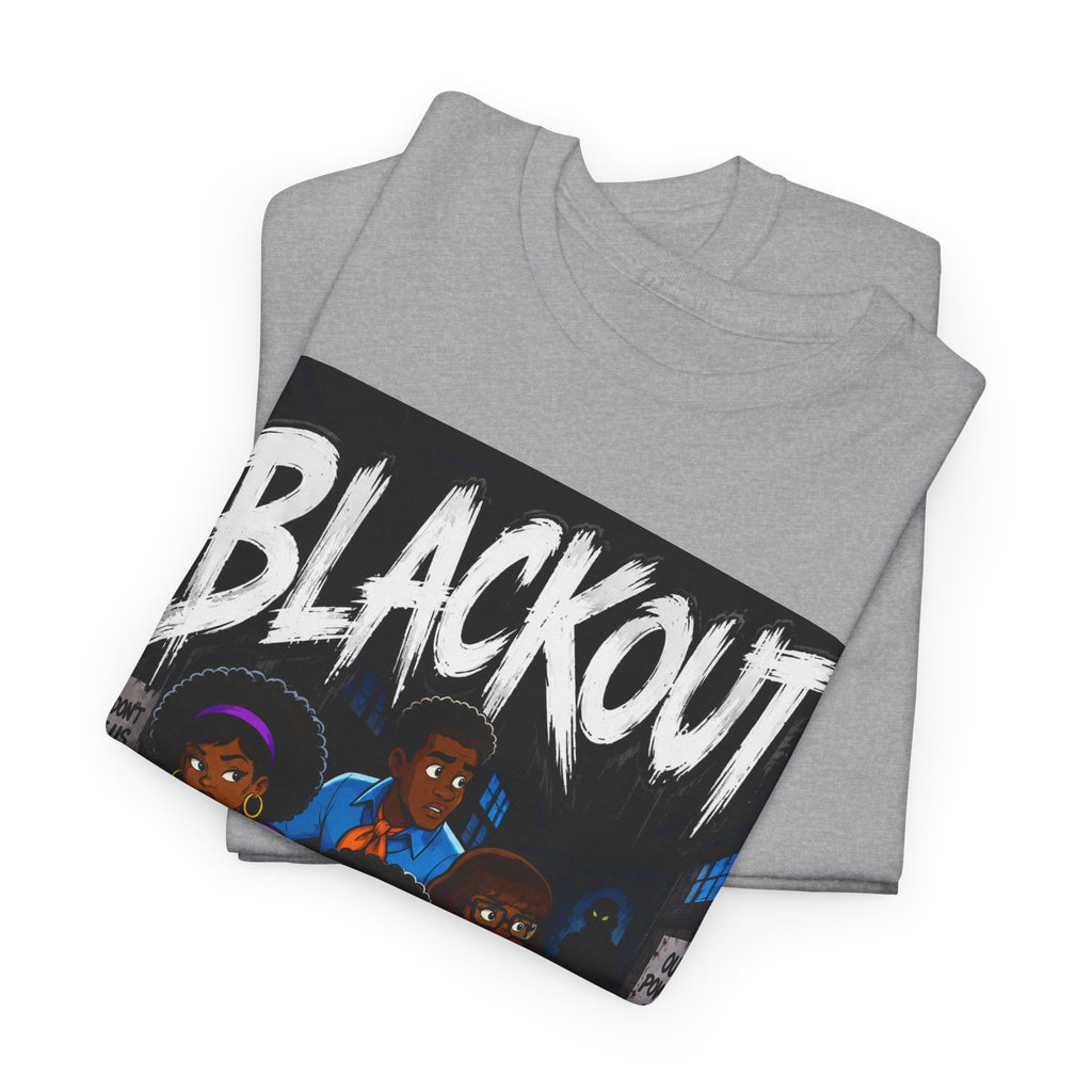 Blackout Graphic Tee — Urban Comic Poster Design with Back Fist Logo