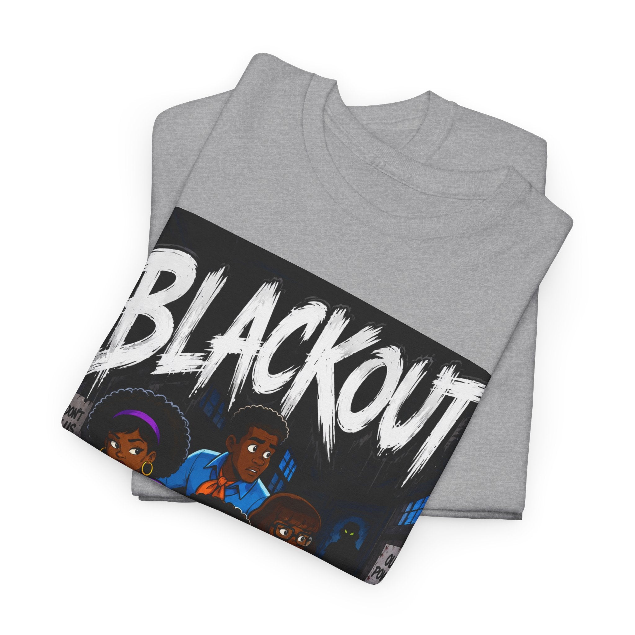 Blackout Graphic Tee — Urban Comic Poster Design with Back Fist Logo