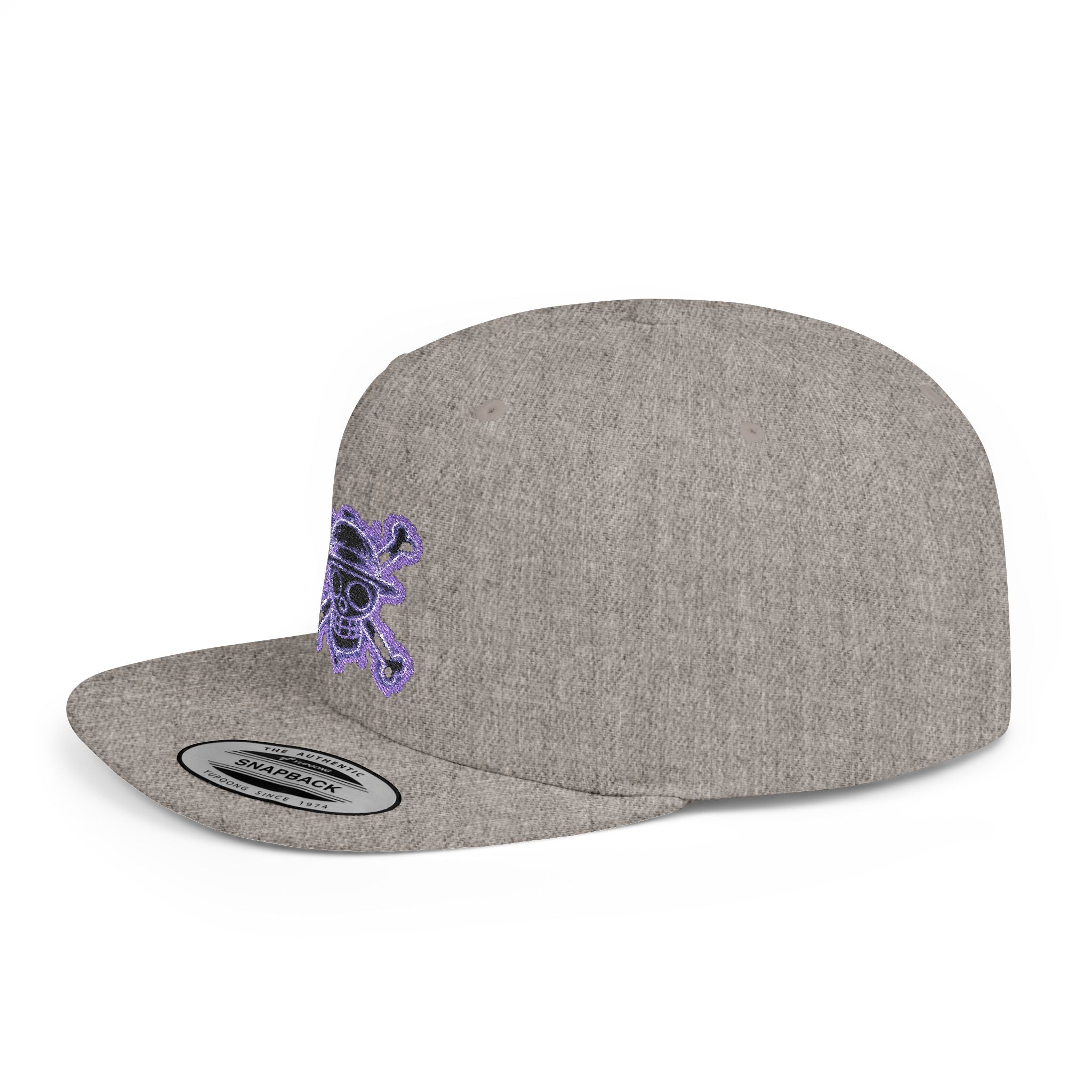 Purple Glitter Skull Snapback Hat - Flat Bill Adjustable Cap