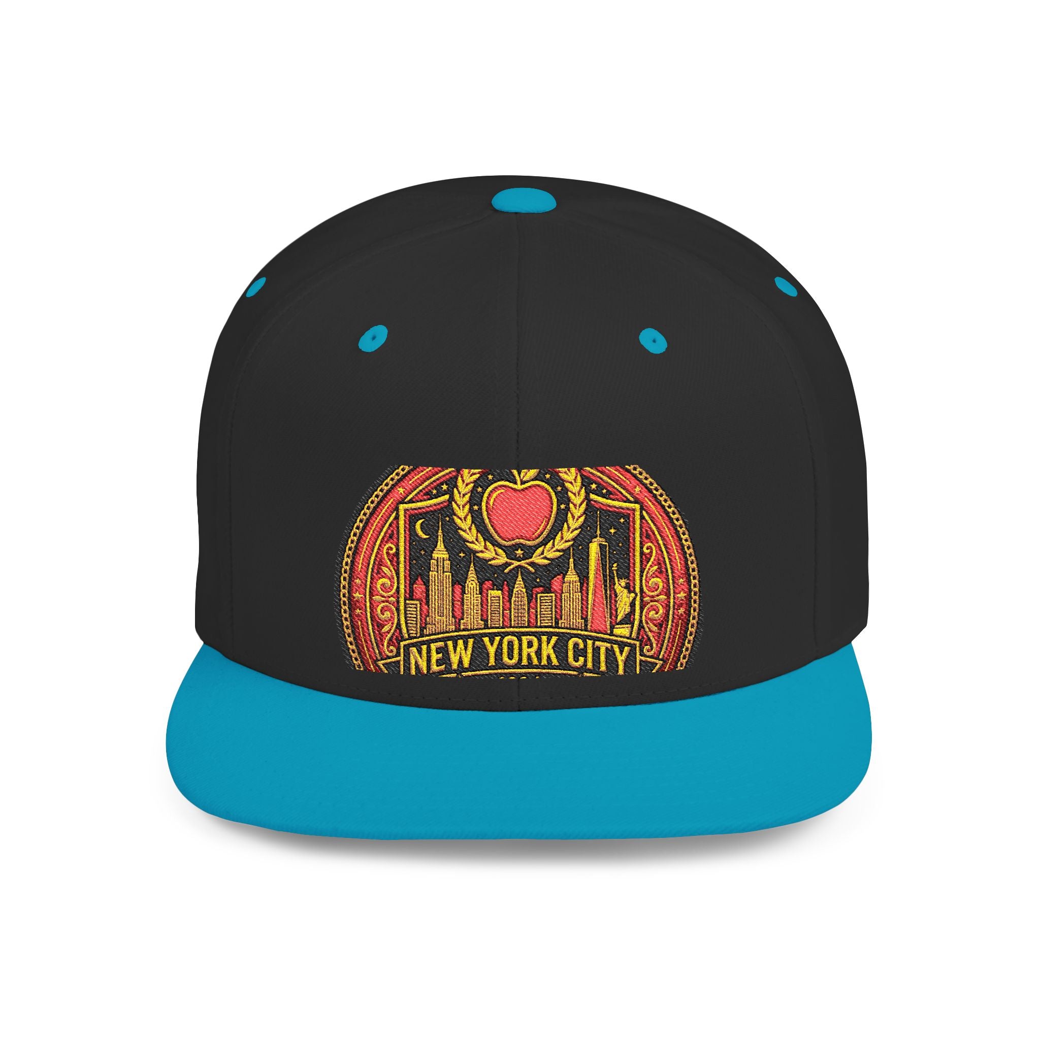 New York City Flat Bill Snapback Hat – Retro Skyline Patch Cap