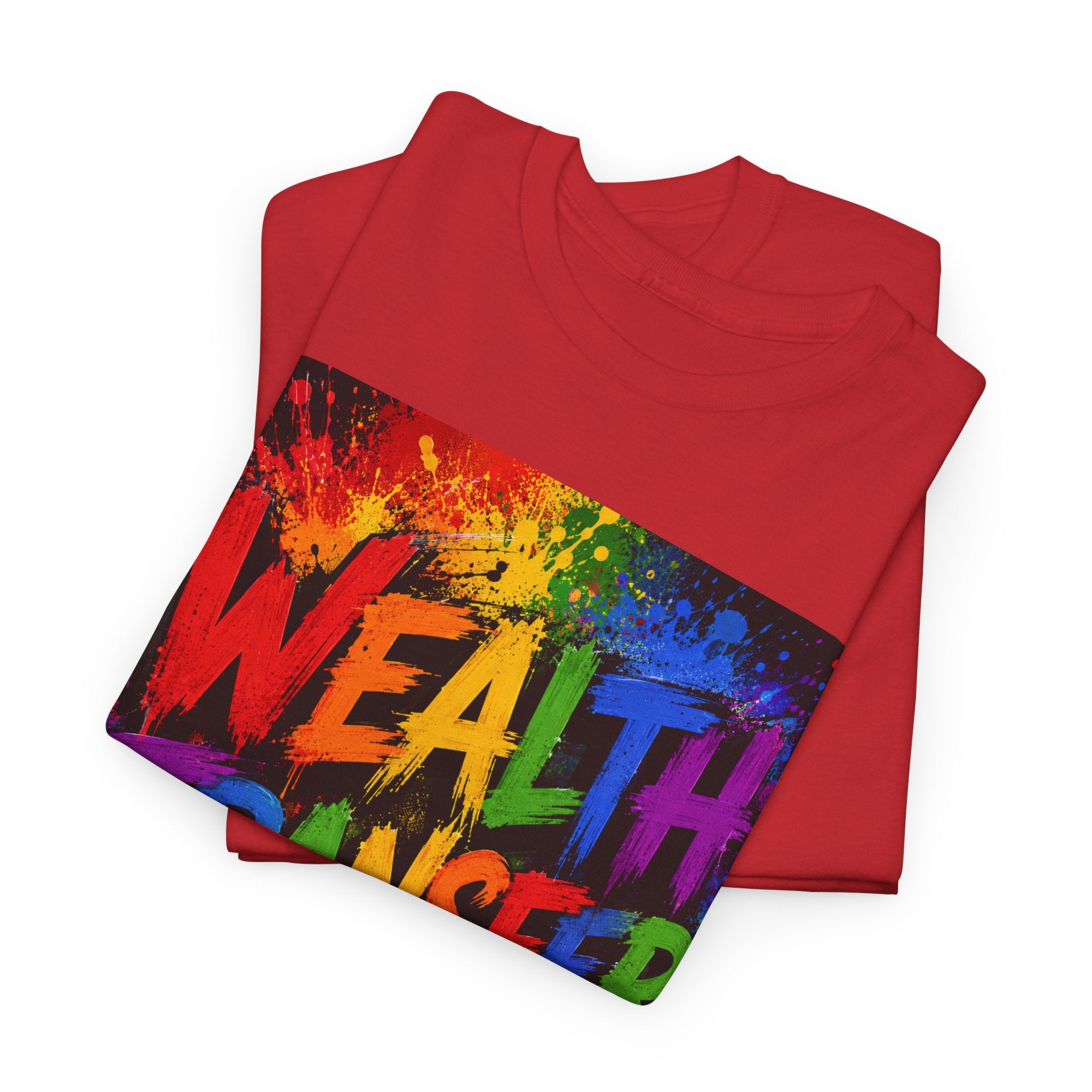 Wealth Transfer T-Shirt — Rainbow Graffiti Design (Back Fist Emblem)