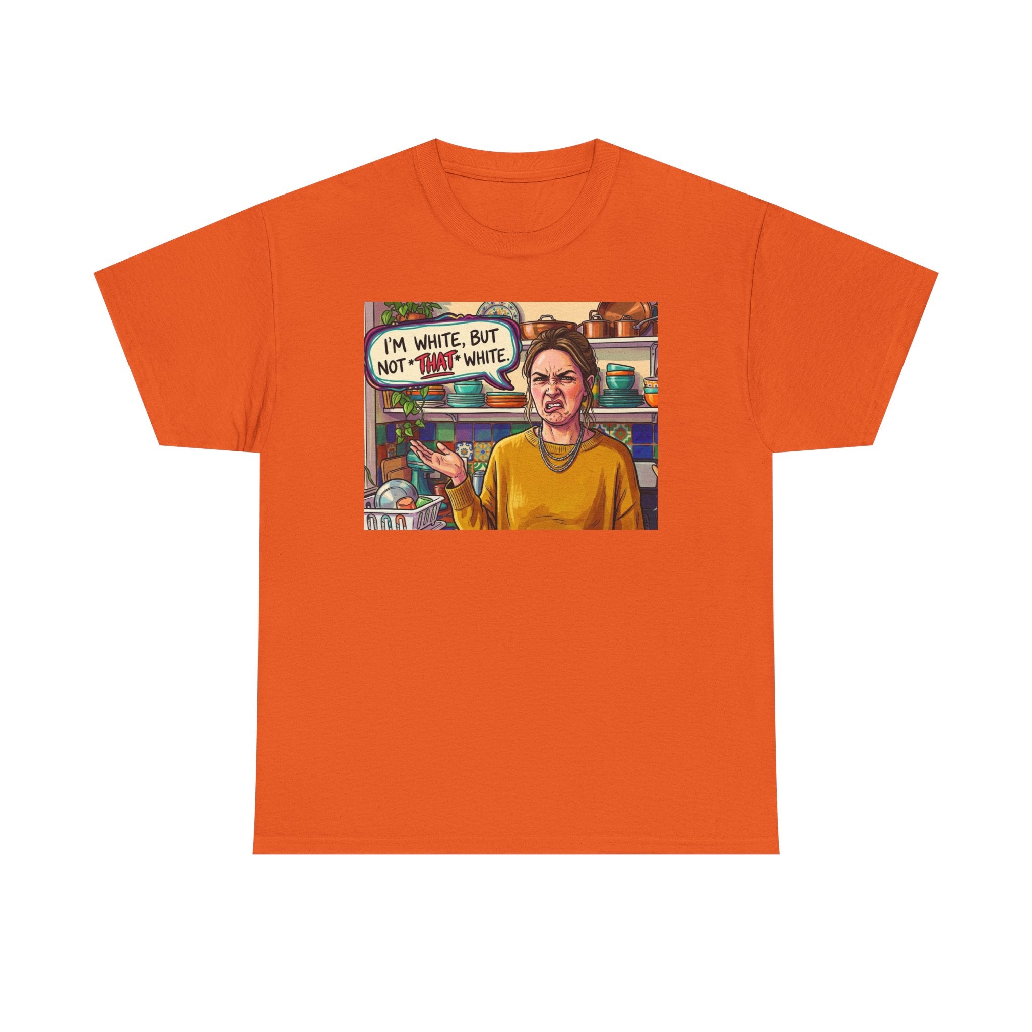 Graphic Tee — "I'm White, But Not THAT White" Illustration with Back Raised Fist Logo