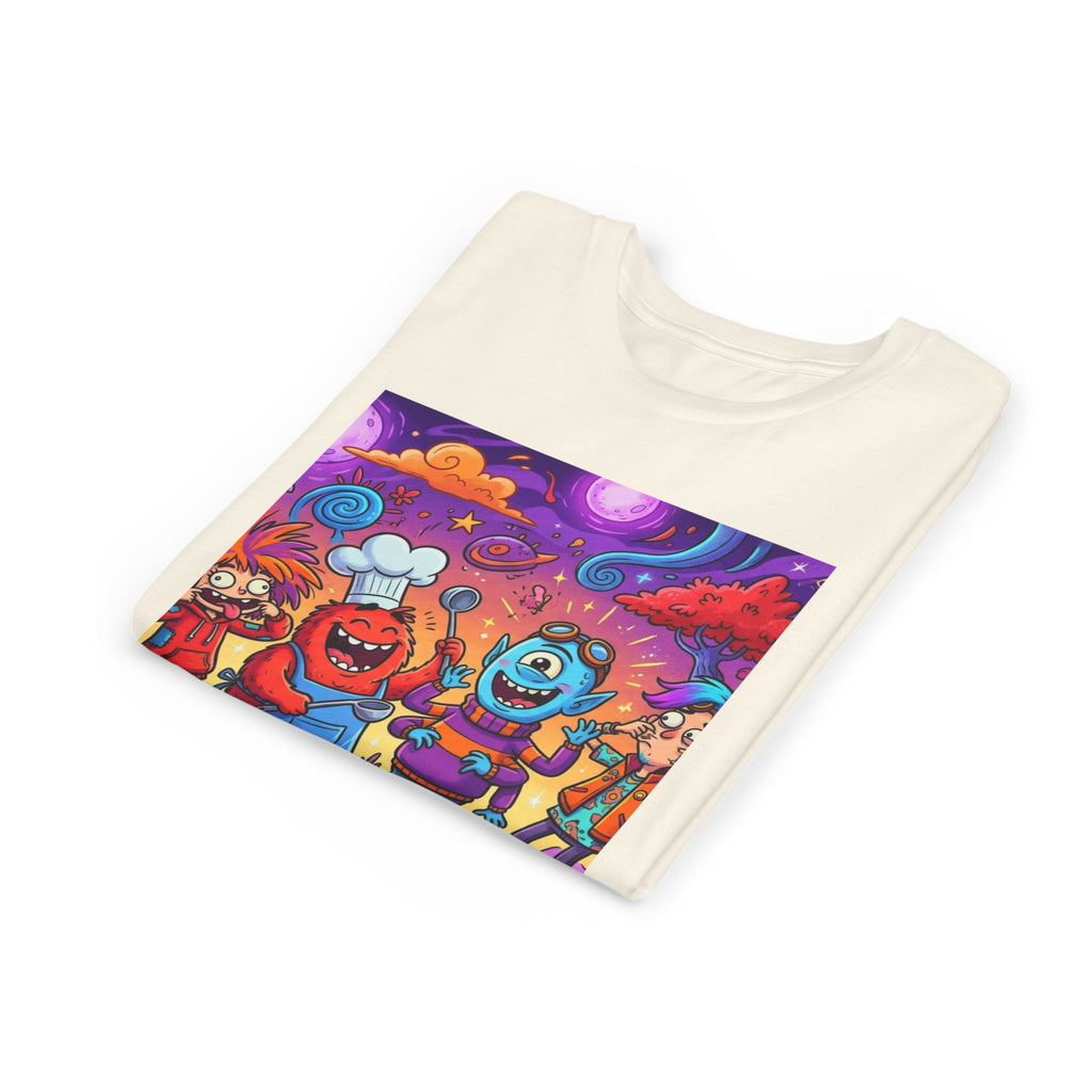 Funny Character Crew Youth Tee — Colorful Crazy Faces Graphic
