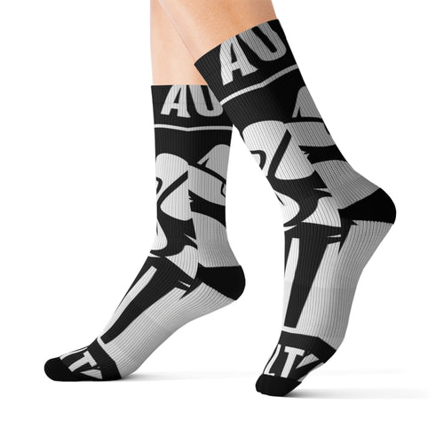 Black & White Fist Logo Sublimation Socks — Bold Streetwear Crew Socks