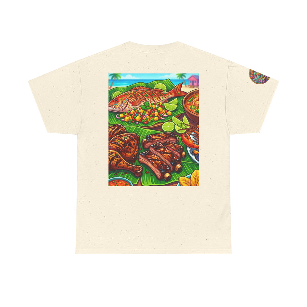 Caribbean BBQ & Seafood Tee — “Seymour’s” Vibrant Island Food Graphic T-Shirt