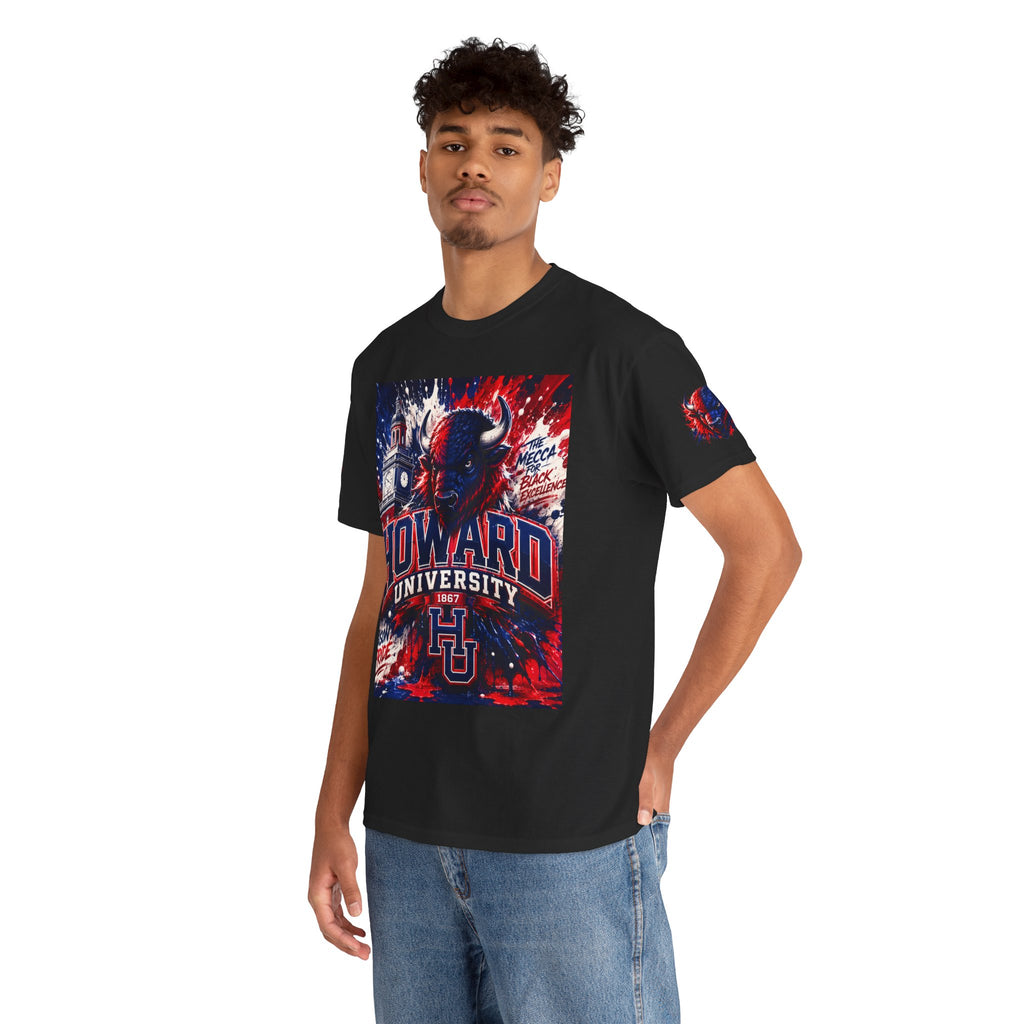 Howard University Buffalo Spirit Tee — HU Bison Red & Blue Campus Shirt