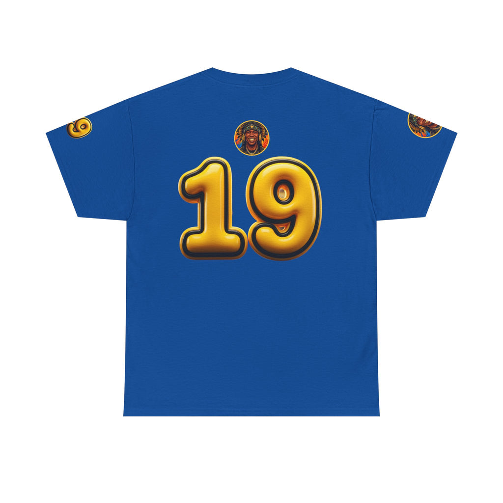 Melanated 19 Graphic Tee — Retro Script Logo & Gold Number Baseball Shirt
