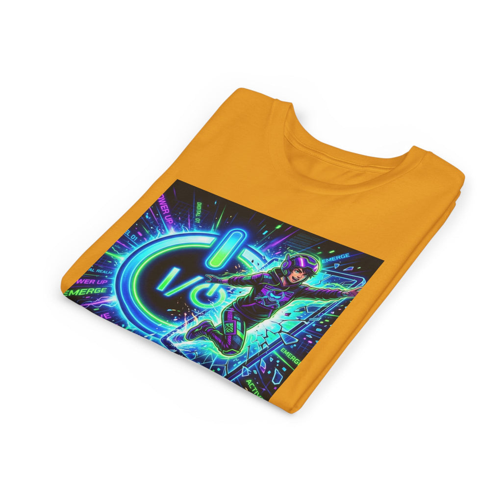 Neon Power Button Tee — Gamer Screen Escape Youth T-Shirt
