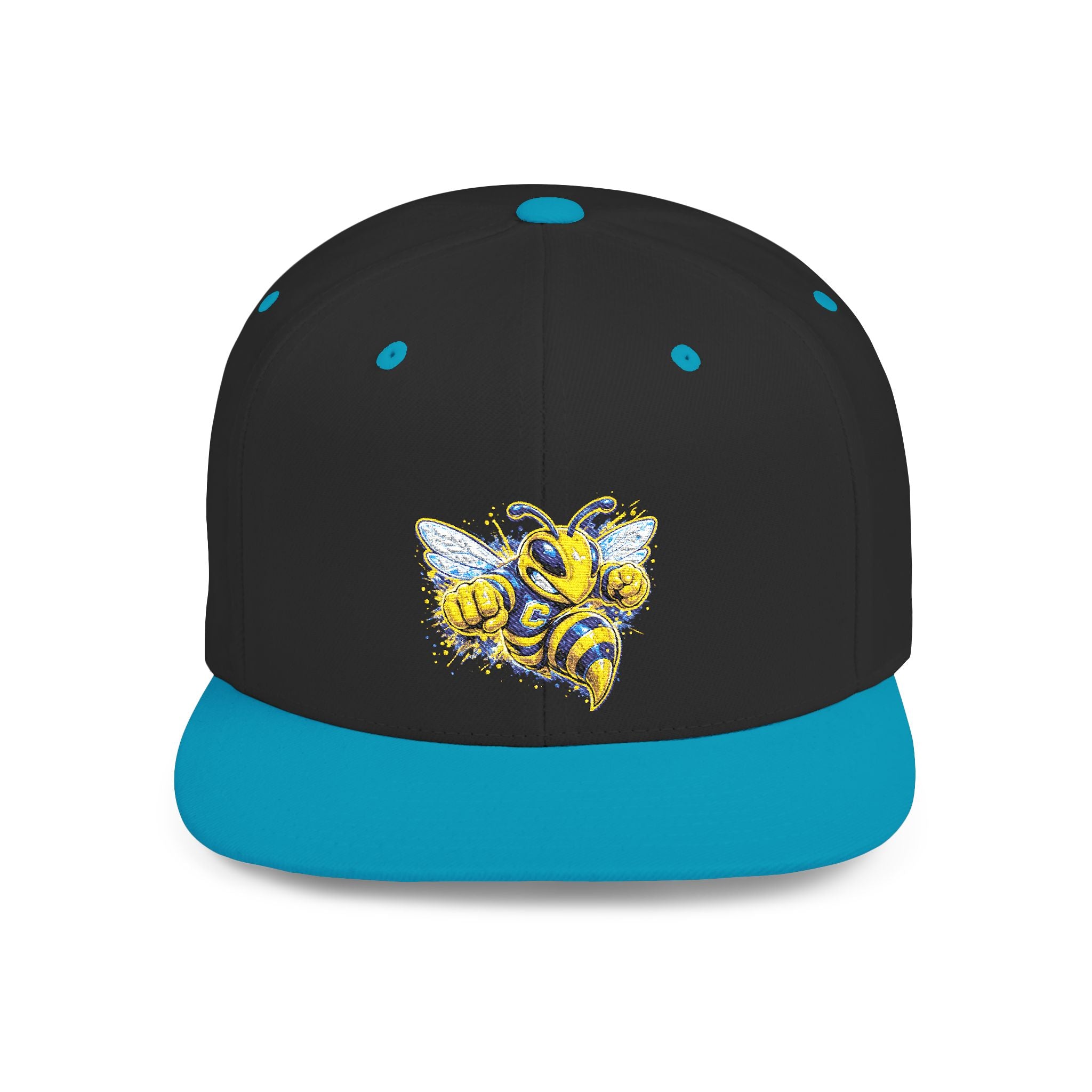 Bee Patch Snapback Hat — Yellow Honeybee Embroidered Flat Bill Cap