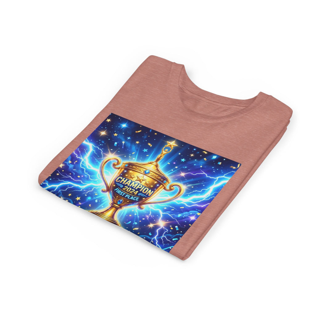Youth Trophy Lightning Tee — Winning Kids' Short Sleeve Shirt with Stars & Confetti
