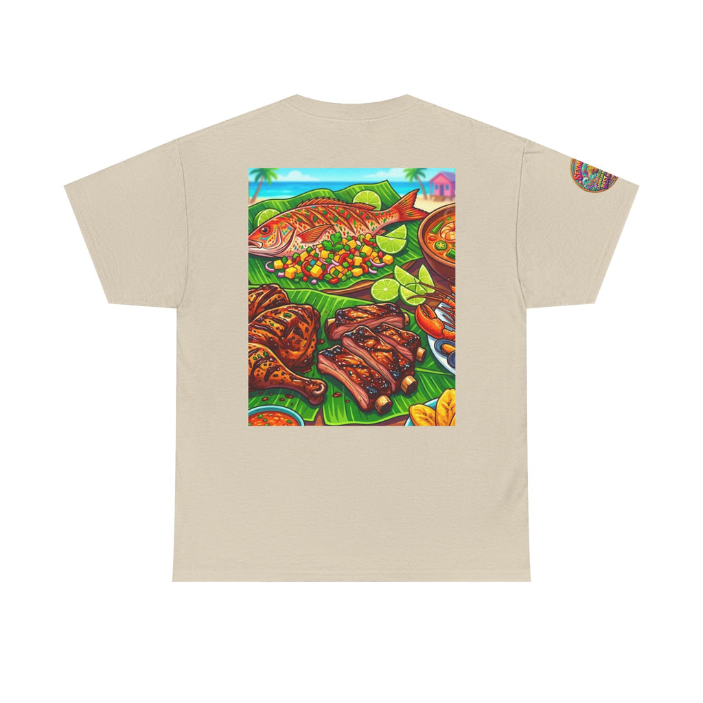 Caribbean BBQ & Seafood Tee — “Seymour’s” Vibrant Island Food Graphic T-Shirt