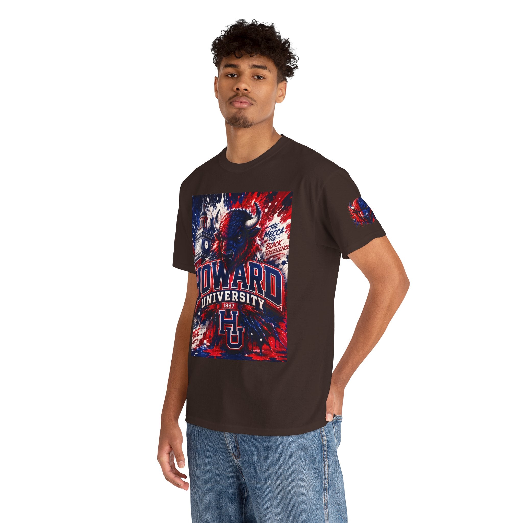 Howard University Buffalo Spirit Tee — HU Bison Red & Blue Campus Shirt