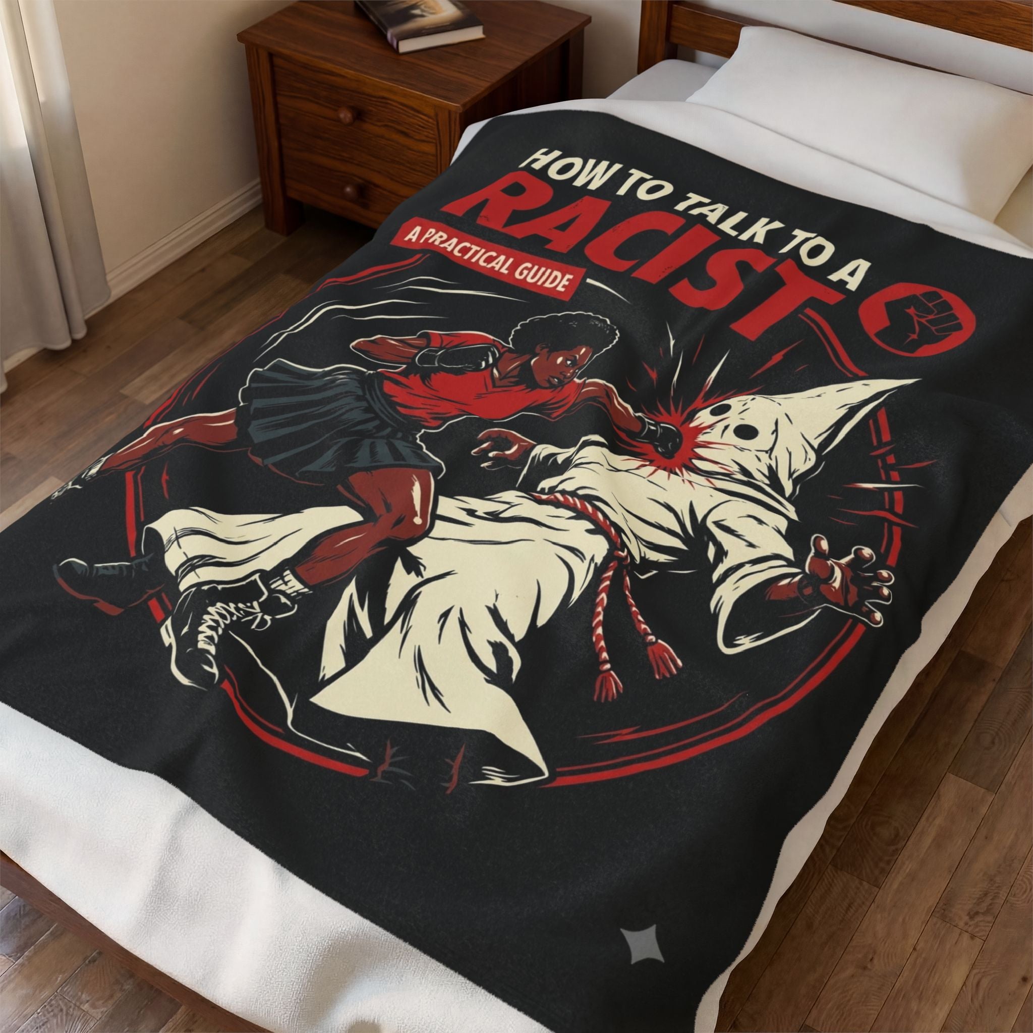 Velveteen Plush Blanket — "How to Talk to a Racist" Graphic Throw (Anti-Racism, Activist Gift)