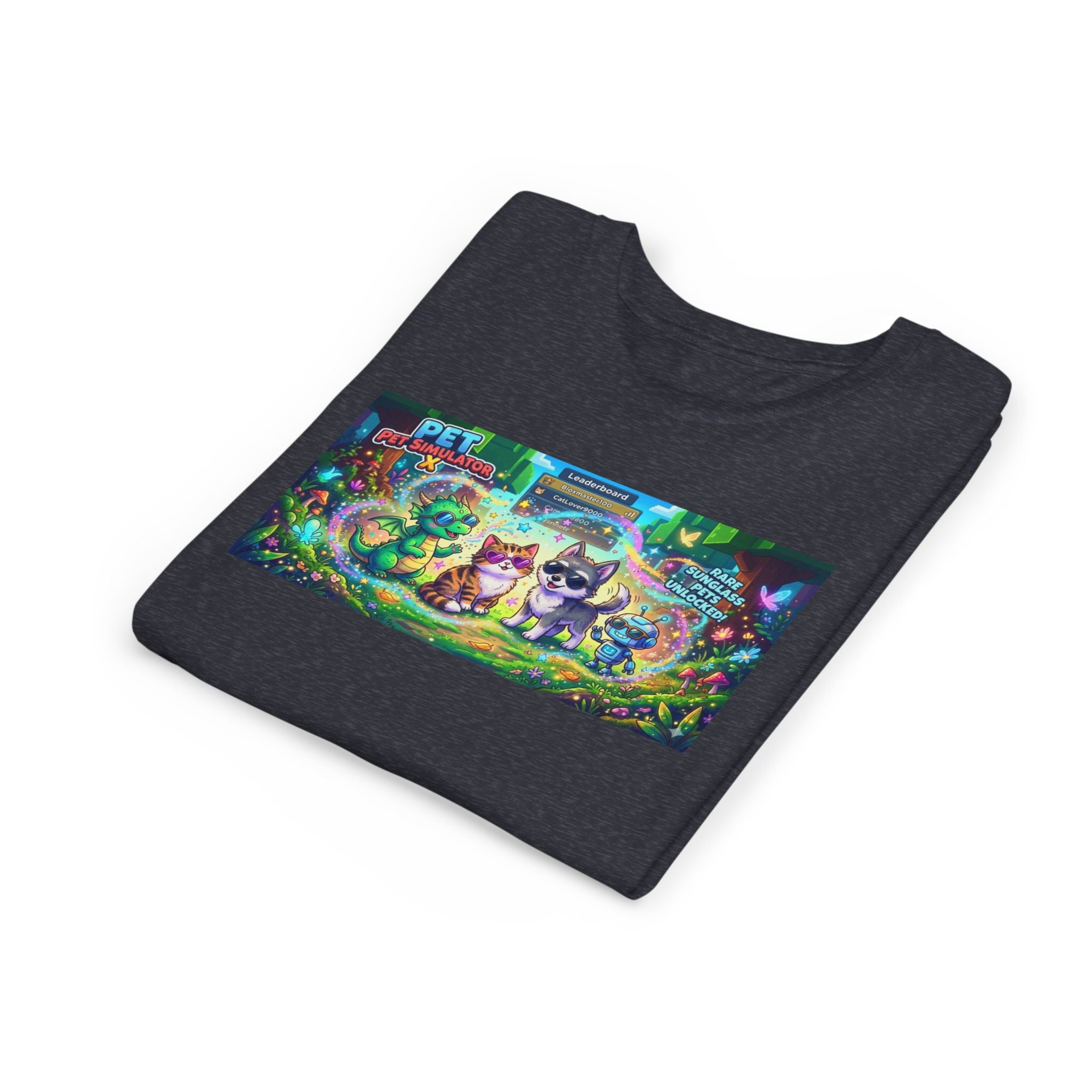 Cute Fantasy Pets Sunglasses Tee — Dragon, Cat, Wolf & Robot Pets