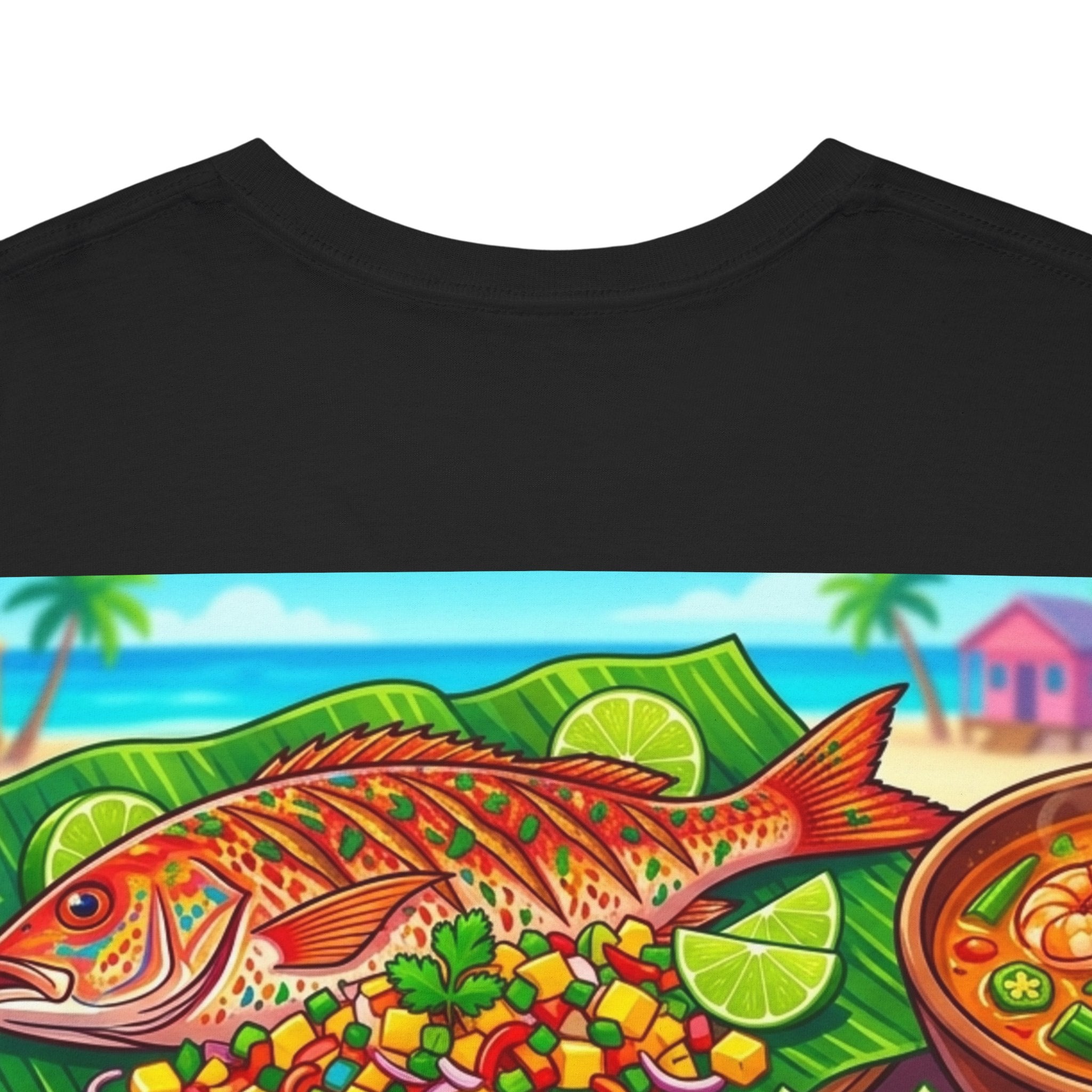 Caribbean BBQ & Seafood Tee — “Seymour’s” Vibrant Island Food Graphic T-Shirt