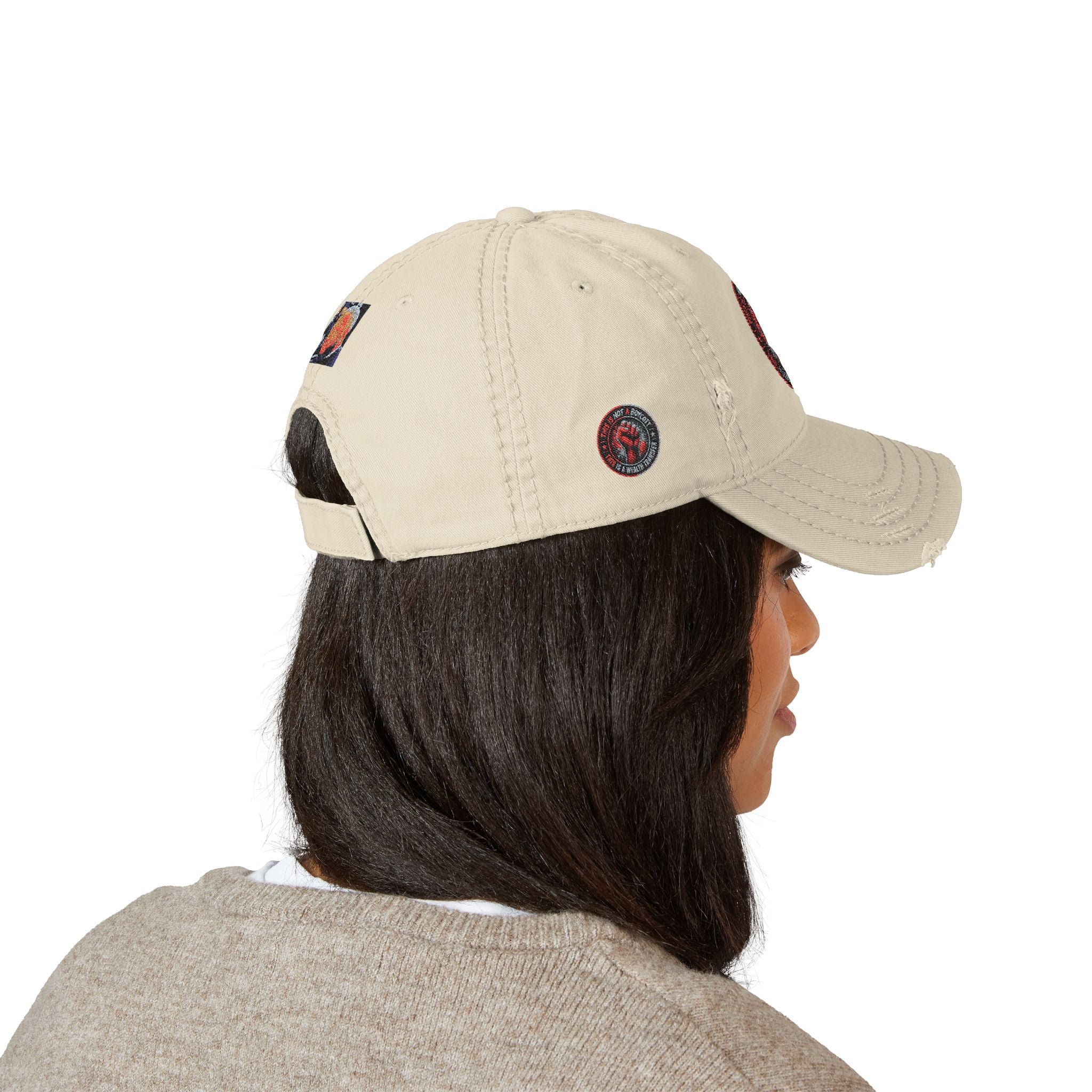 Distressed Embroidered Dad Hat - Vintage Fist Patch