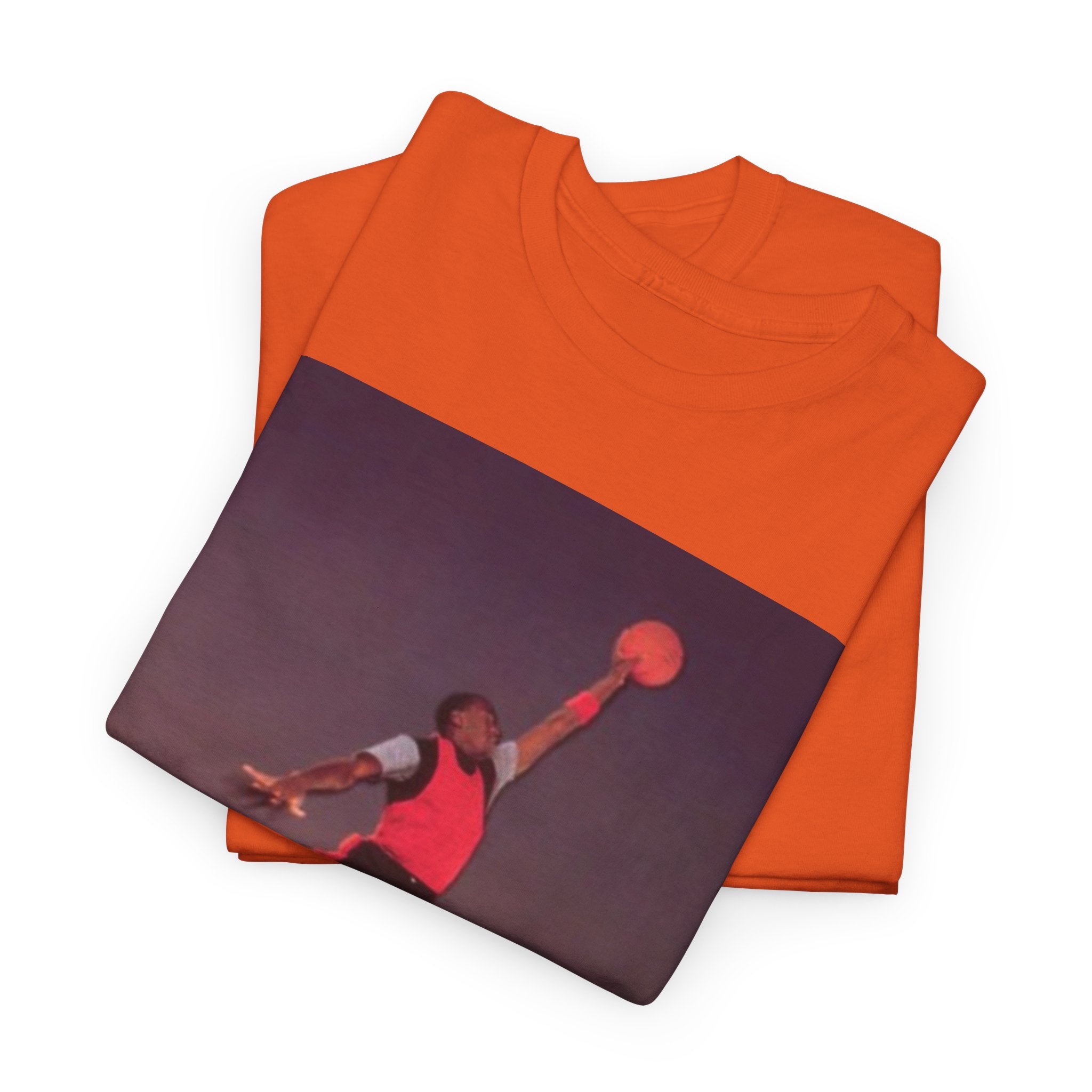 Basketball Jumpman Tee — Retro Skyline Graphic T-Shirt with Red Fist Back Emblem