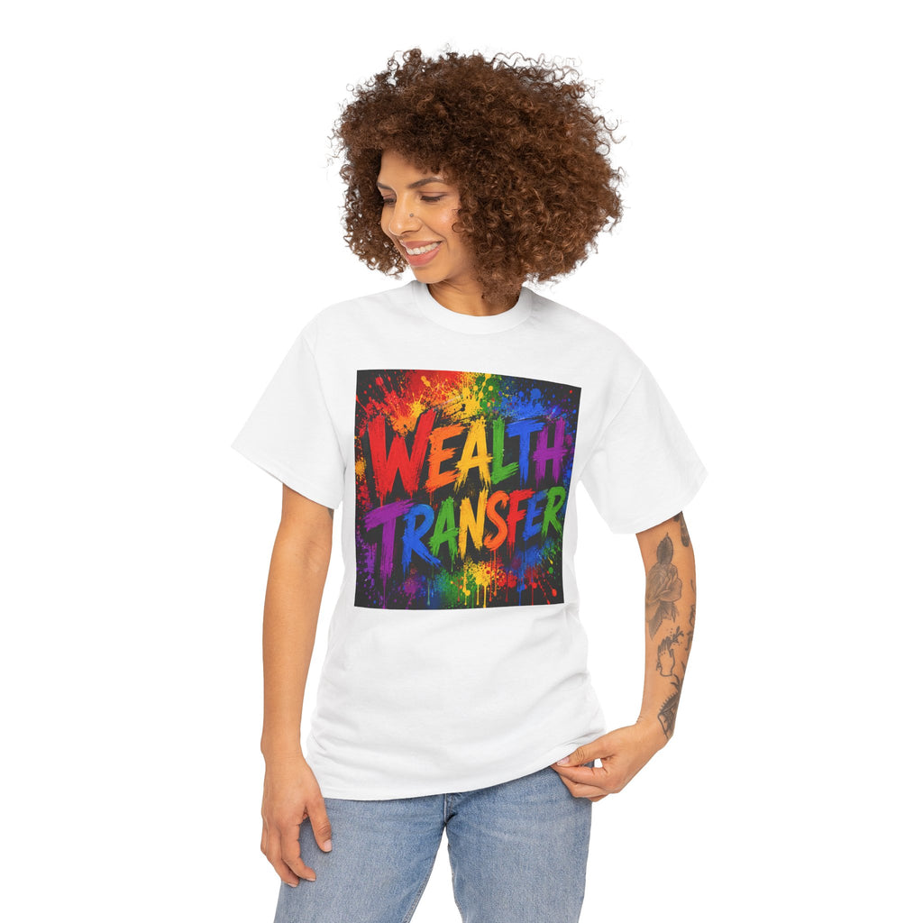 Wealth Transfer T-Shirt — Rainbow Graffiti Design (Back Fist Emblem)