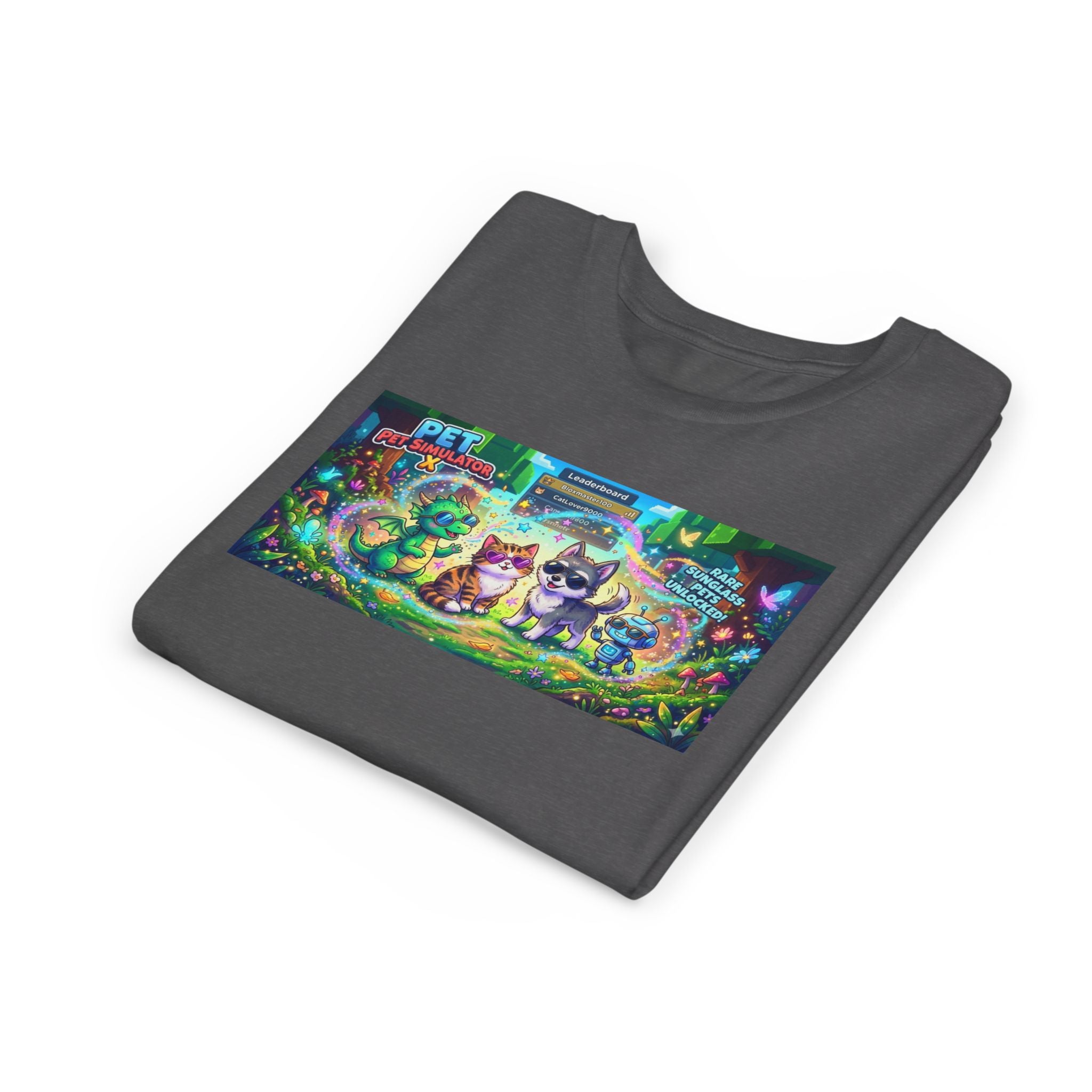 Cute Fantasy Pets Sunglasses Tee — Dragon, Cat, Wolf & Robot Pets