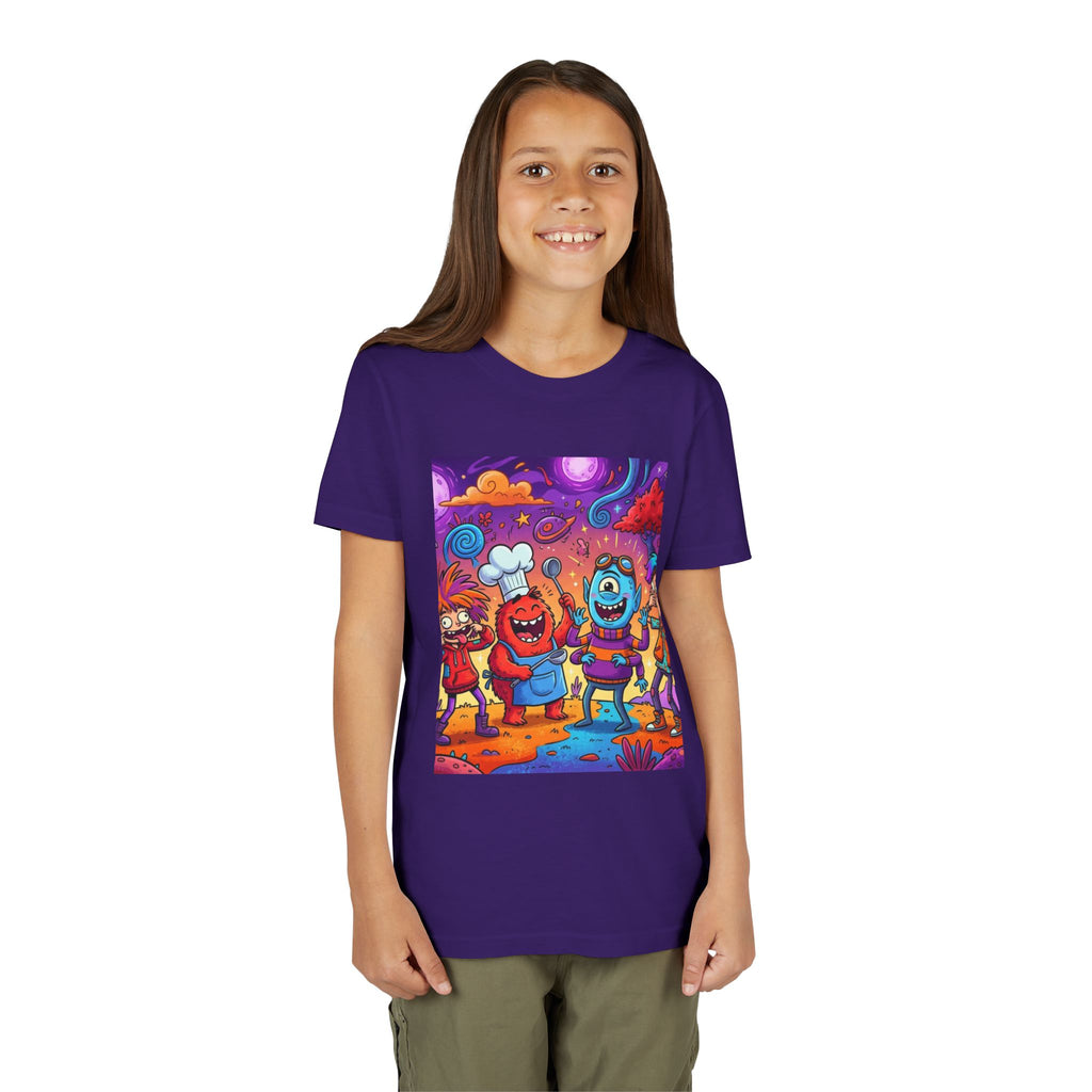 Funny Character Crew Youth Tee — Colorful Crazy Faces Graphic