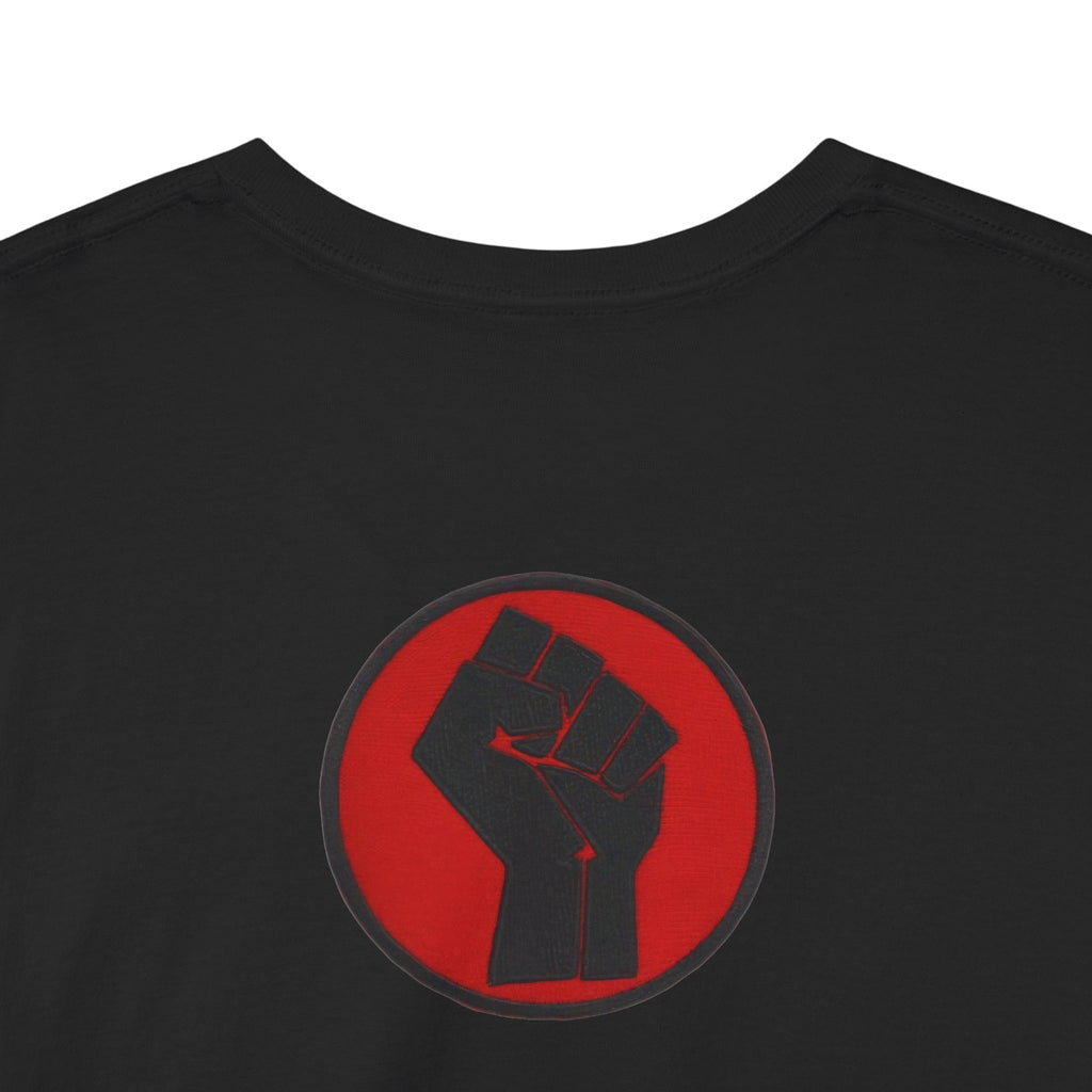 Basketball Jumpman Tee — Retro Skyline Graphic T-Shirt with Red Fist Back Emblem