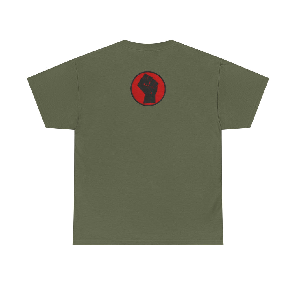 Basketball Jumpman Tee — Retro Skyline Graphic T-Shirt with Red Fist Back Emblem