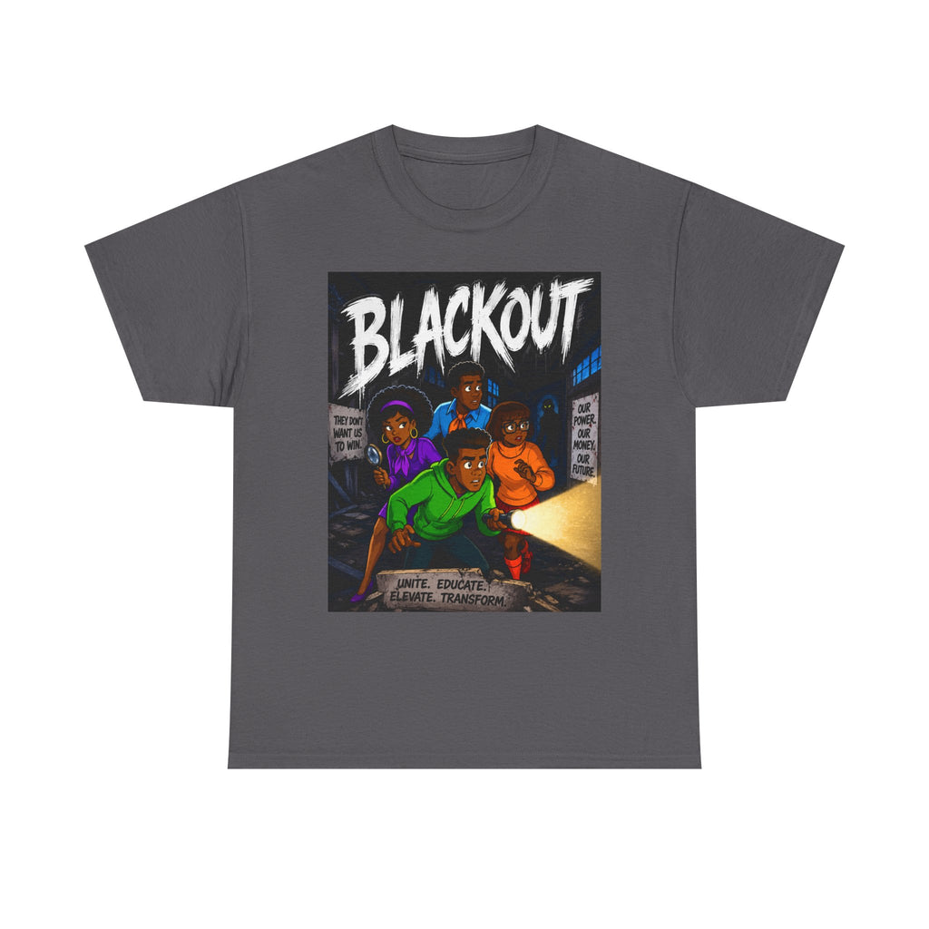 Blackout Graphic Tee — Urban Comic Poster Design with Back Fist Logo