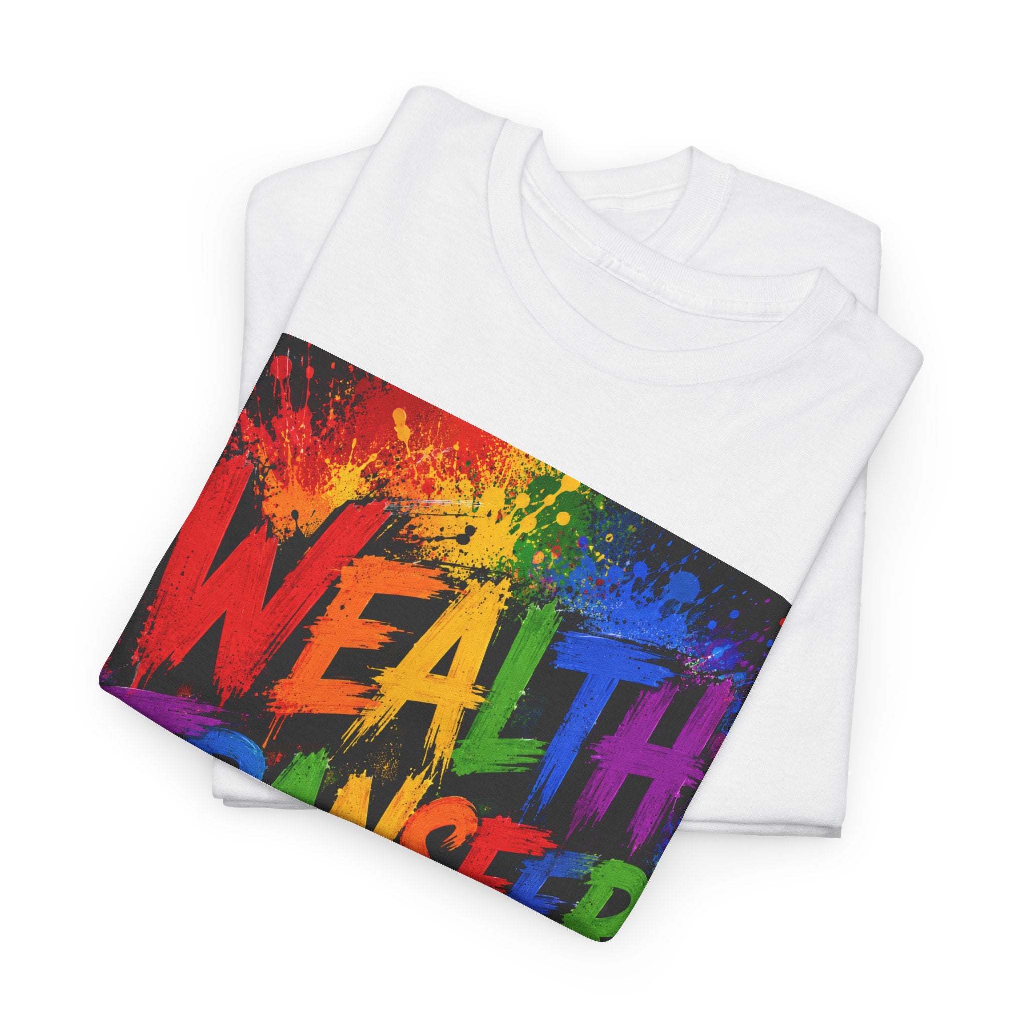 Wealth Transfer T-Shirt — Rainbow Graffiti Design (Back Fist Emblem)