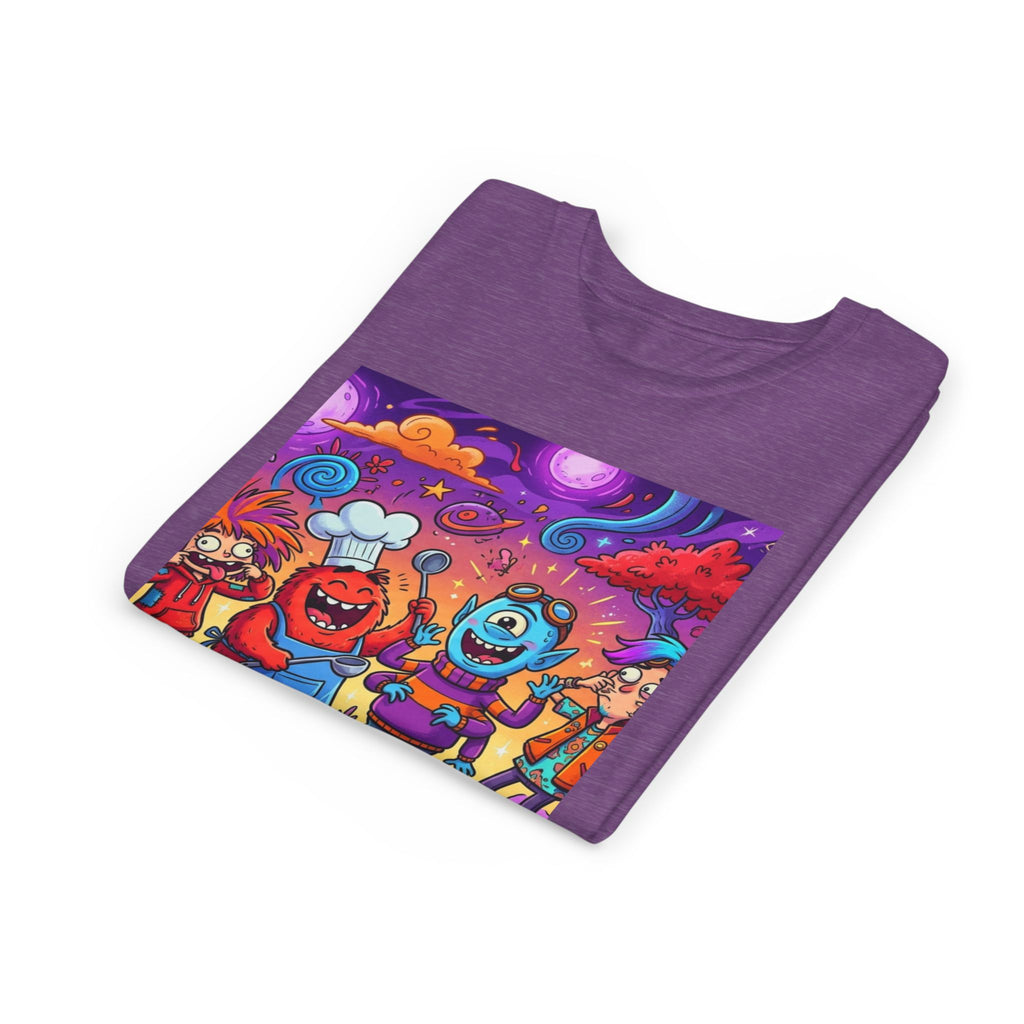 Funny Character Crew Youth Tee — Colorful Crazy Faces Graphic
