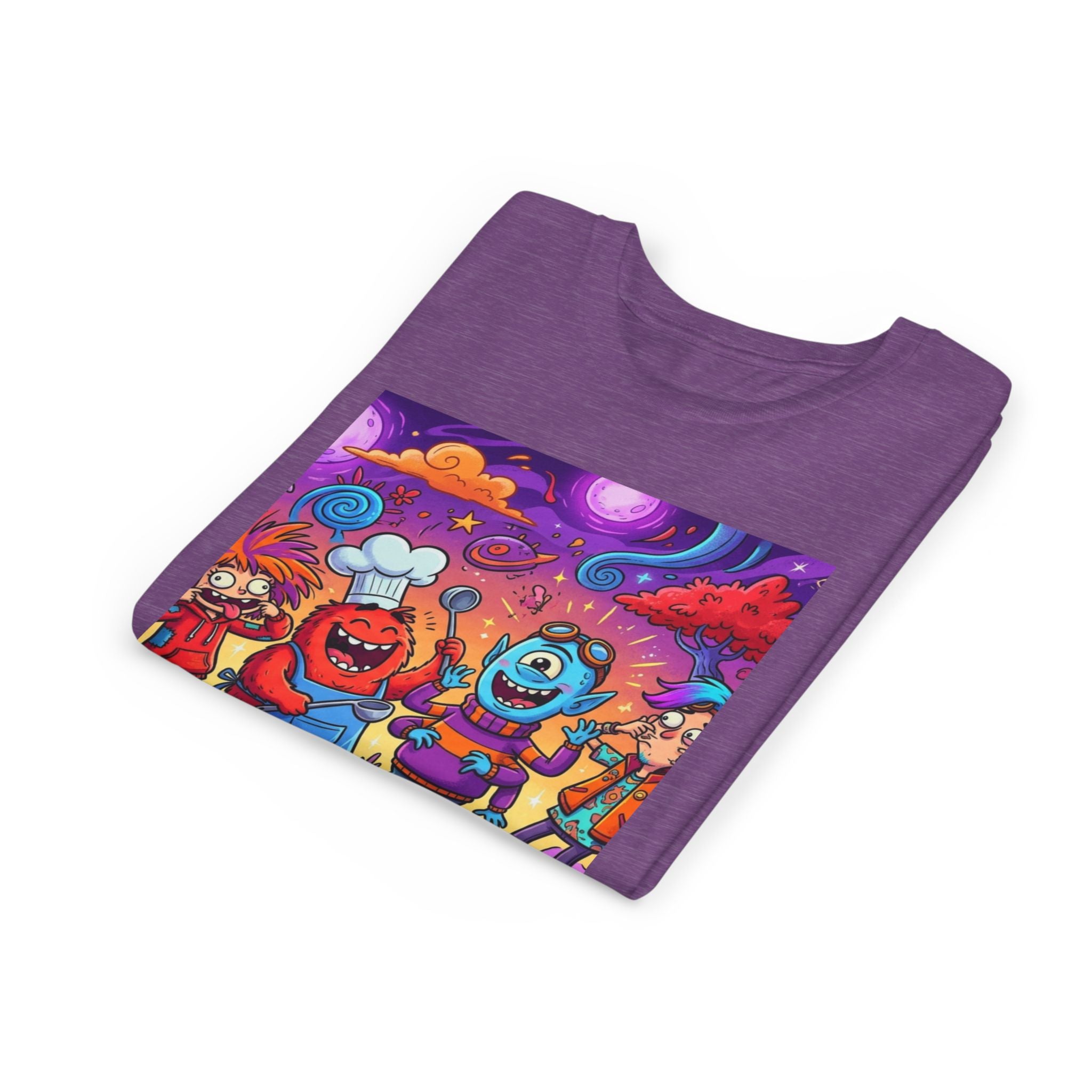 Funny Character Crew Youth Tee — Colorful Crazy Faces Graphic