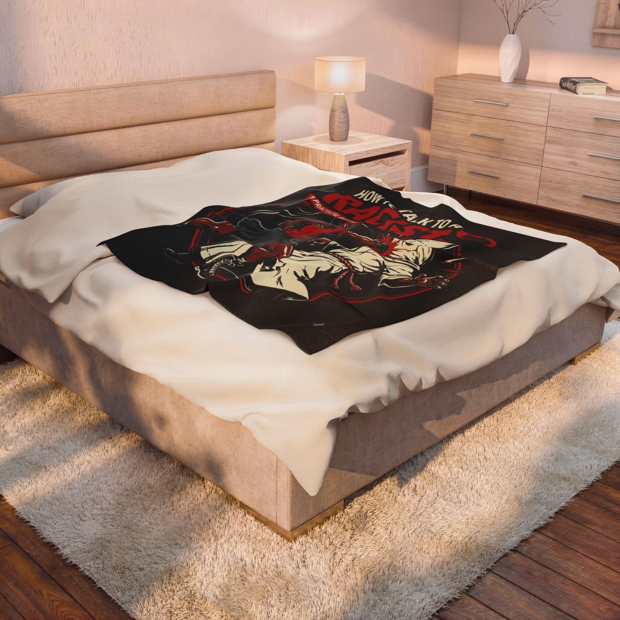 Velveteen Plush Blanket — "How to Talk to a Racist" Graphic Throw (Anti-Racism, Activist Gift)