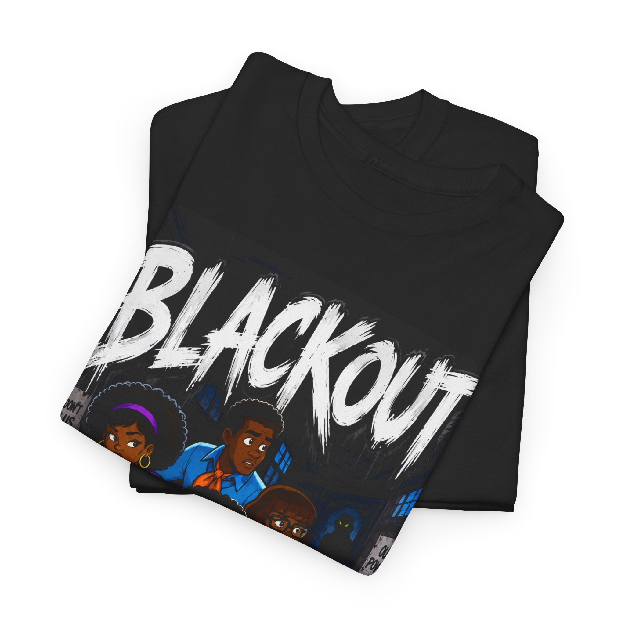 Blackout Graphic Tee — Urban Comic Poster Design with Back Fist Logo