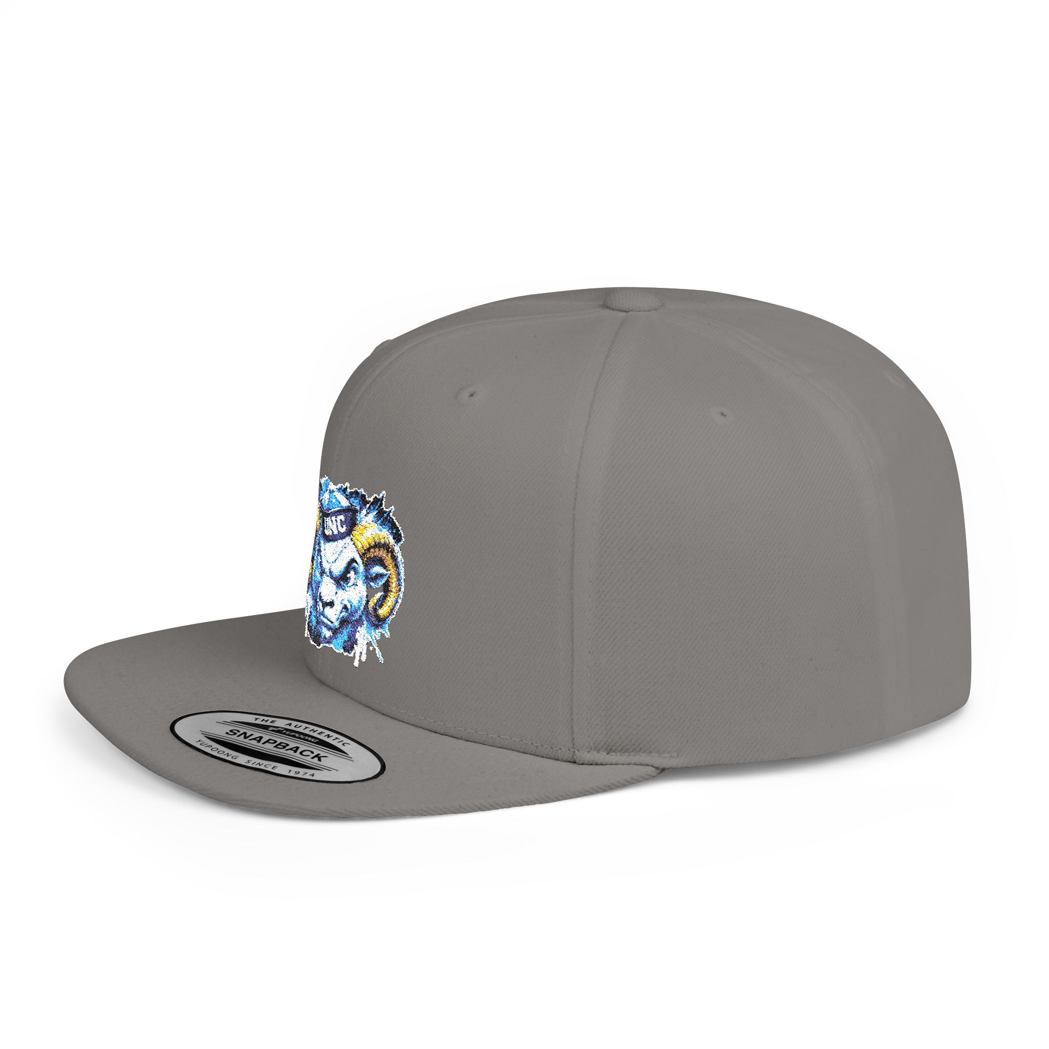 Ram Head Snapback Hat — Blue & Gold Embroidered Flat-Bill Cap