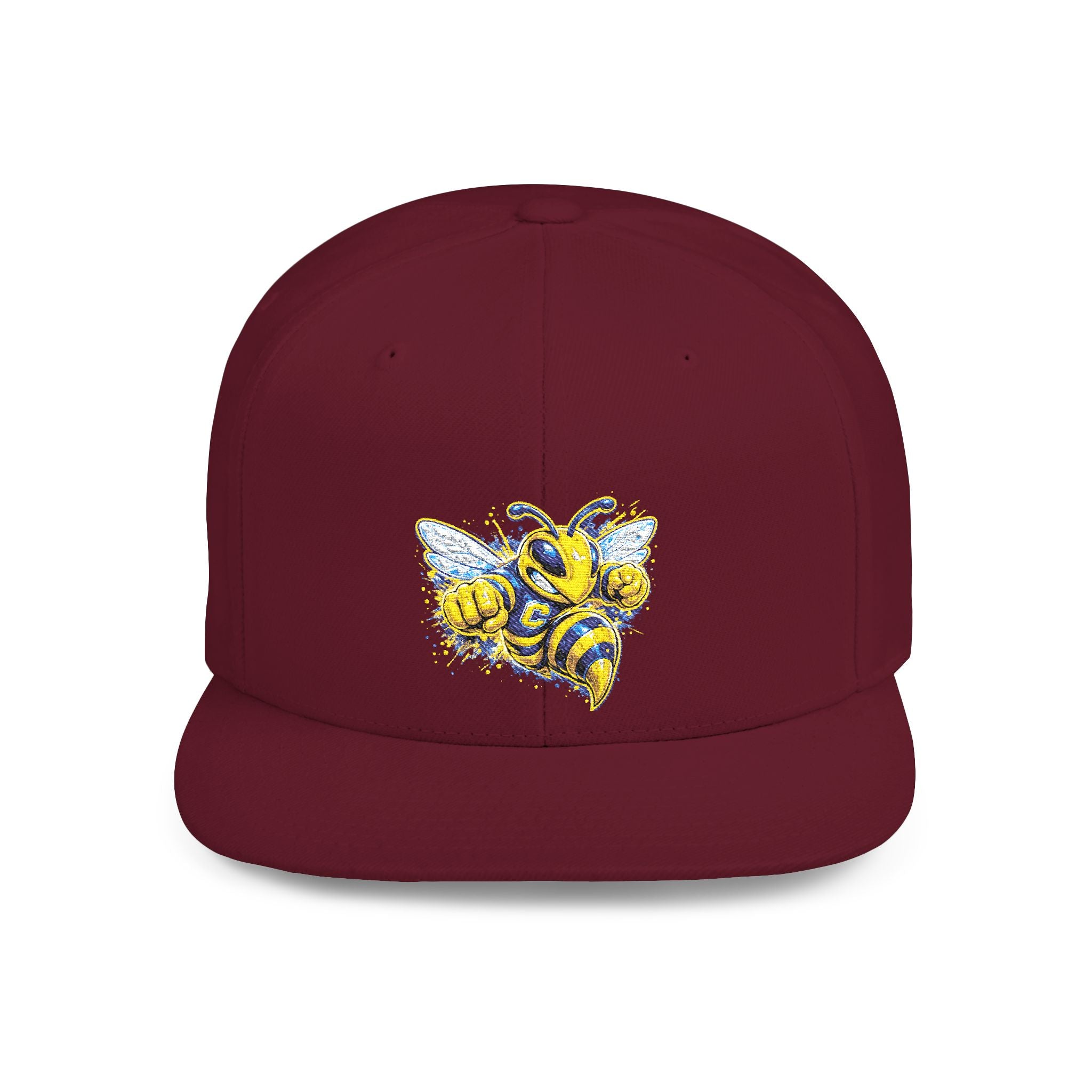 Bee Patch Snapback Hat — Yellow Honeybee Embroidered Flat Bill Cap
