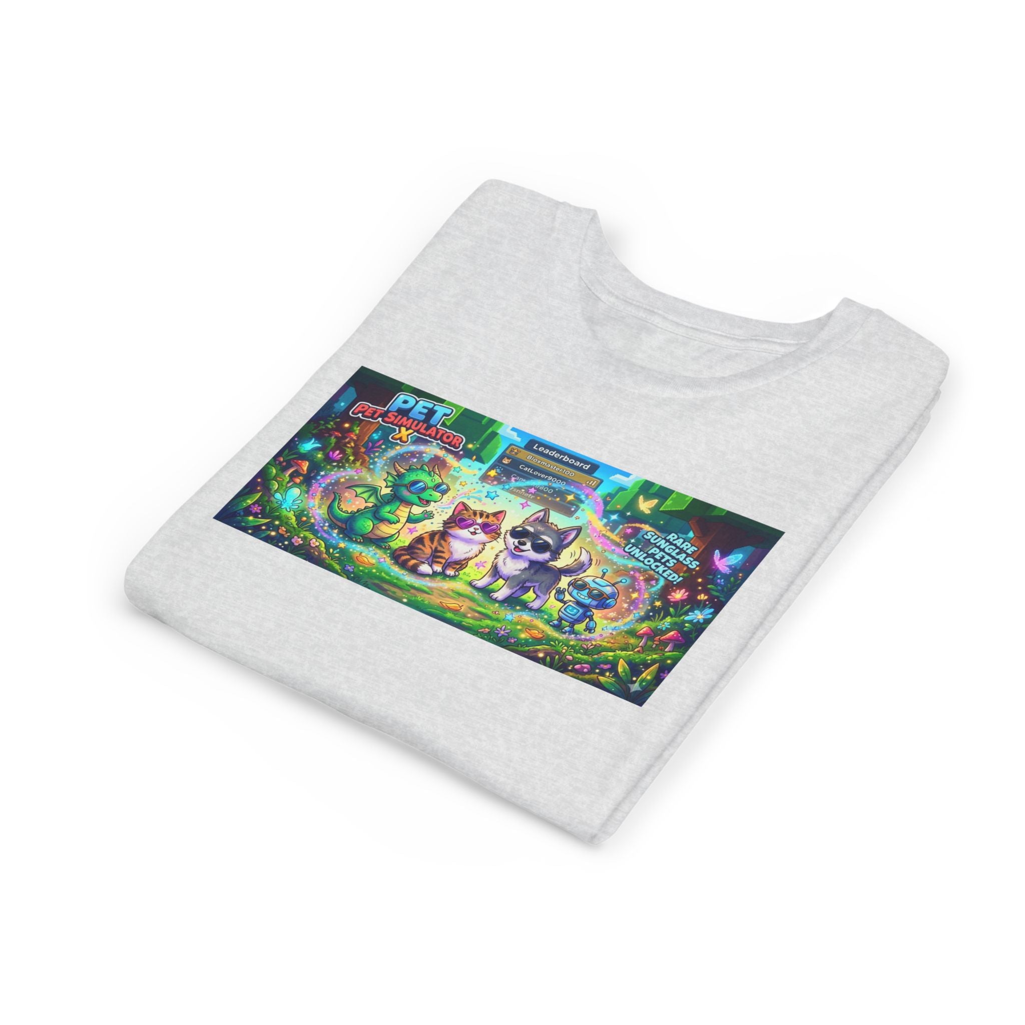 Cute Fantasy Pets Sunglasses Tee — Dragon, Cat, Wolf & Robot Pets