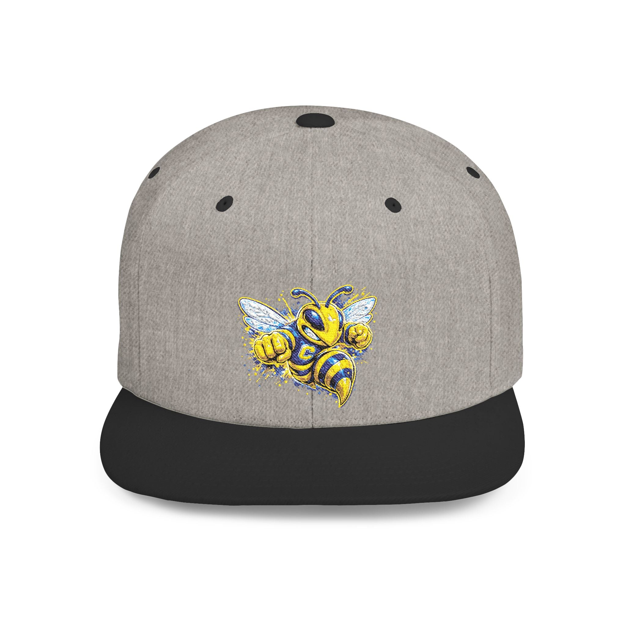 Bee Patch Snapback Hat — Yellow Honeybee Embroidered Flat Bill Cap