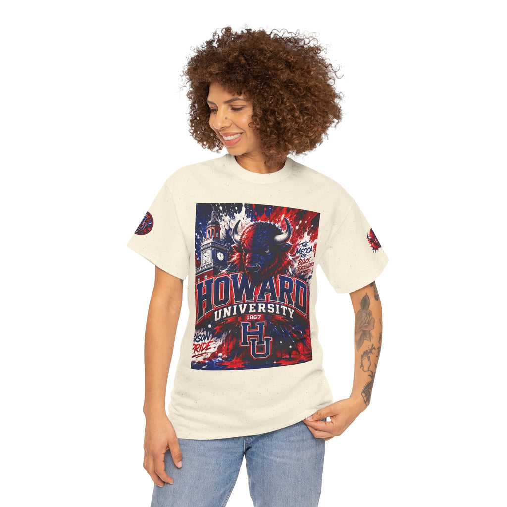 Howard University Buffalo Spirit Tee — HU Bison Red & Blue Campus Shirt